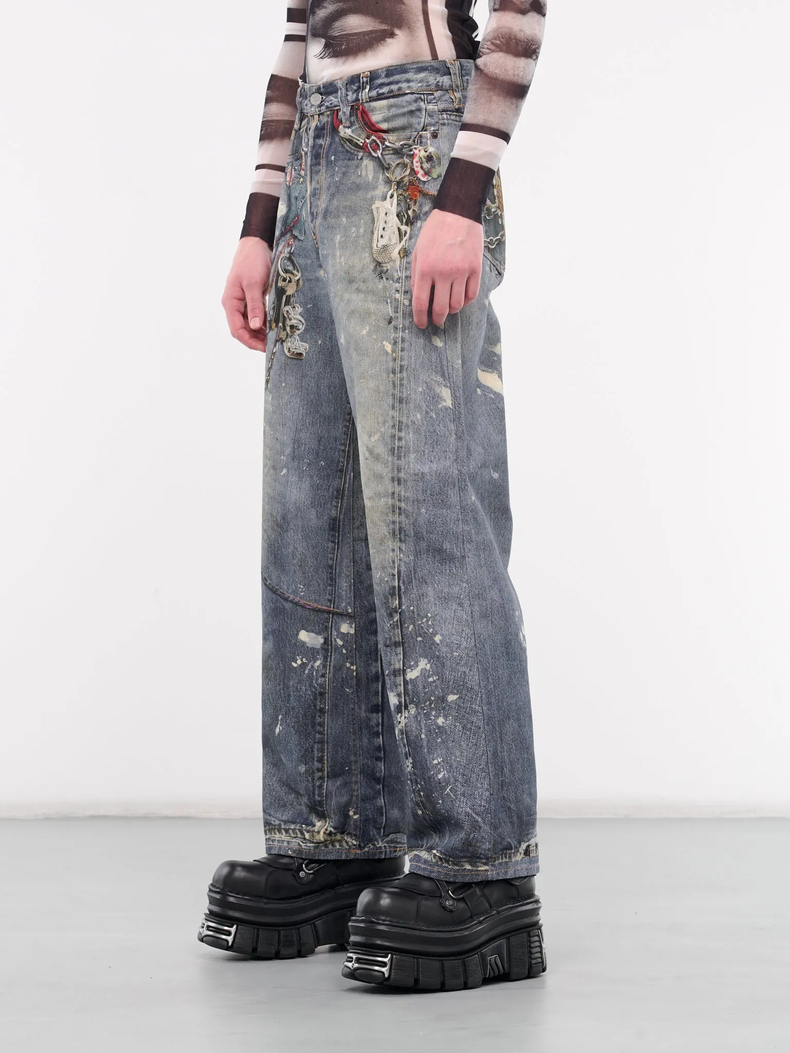 1981F Trompe L'oeil Baggy Jeans (B00374-863-MID-BLUE)