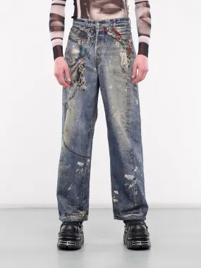 1981F Trompe L'oeil Baggy Jeans (B00374-863-MID-BLUE)