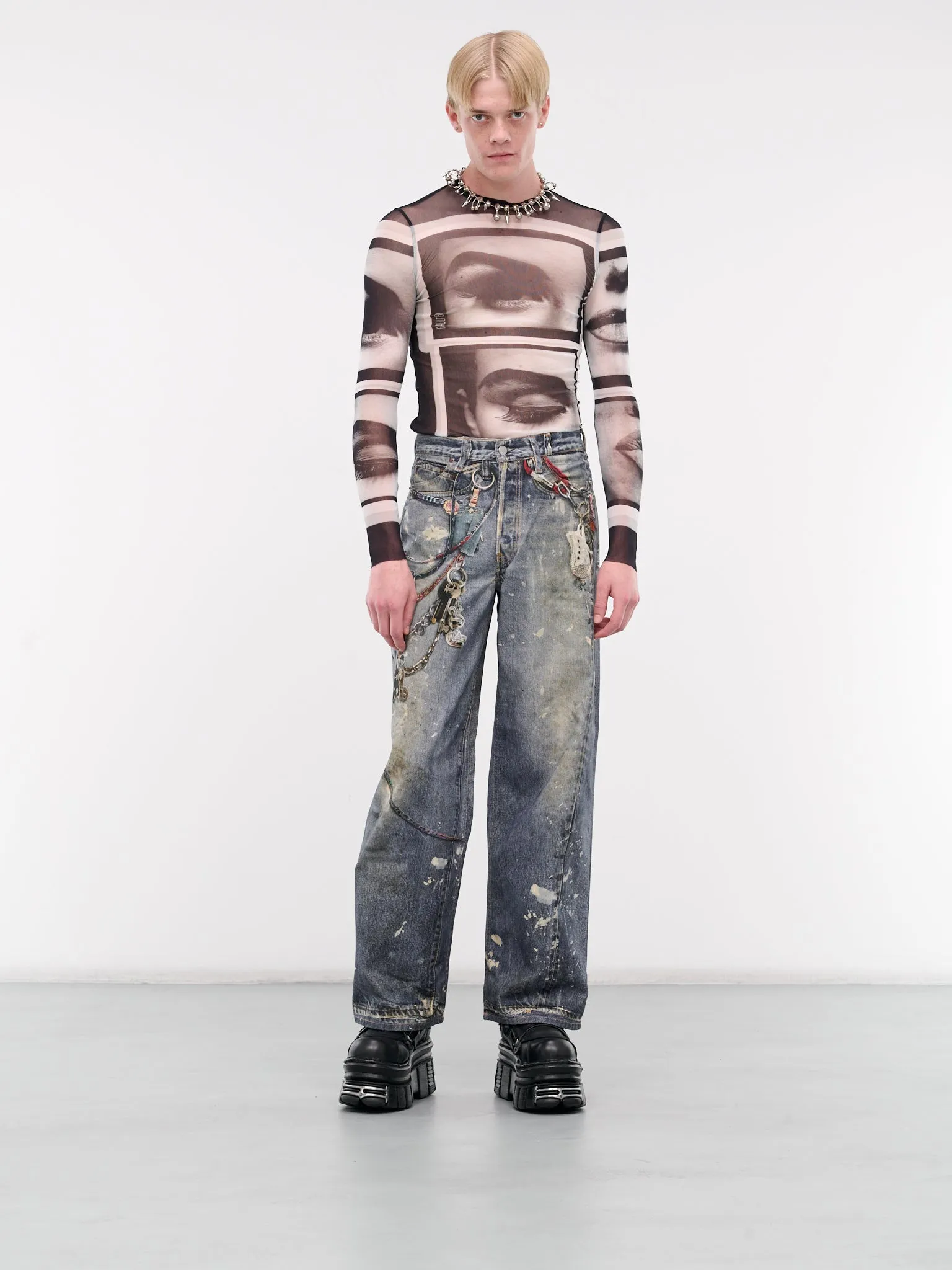 1981F Trompe L'oeil Baggy Jeans (B00374-863-MID-BLUE)