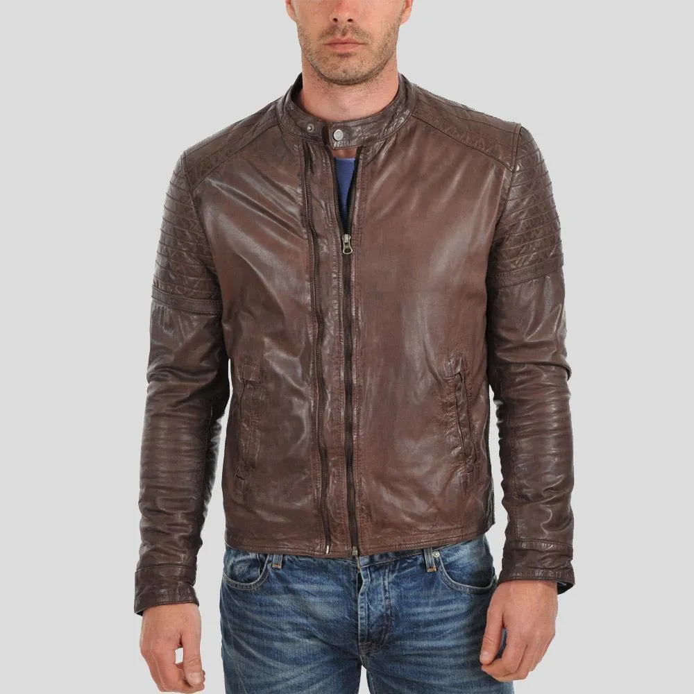 Albie Brown Slim Fit Motorcycle Leather Jacket