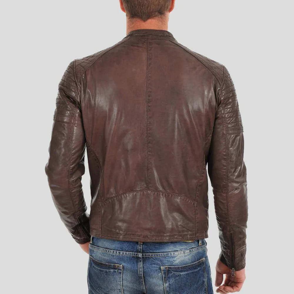 Albie Brown Slim Fit Motorcycle Leather Jacket