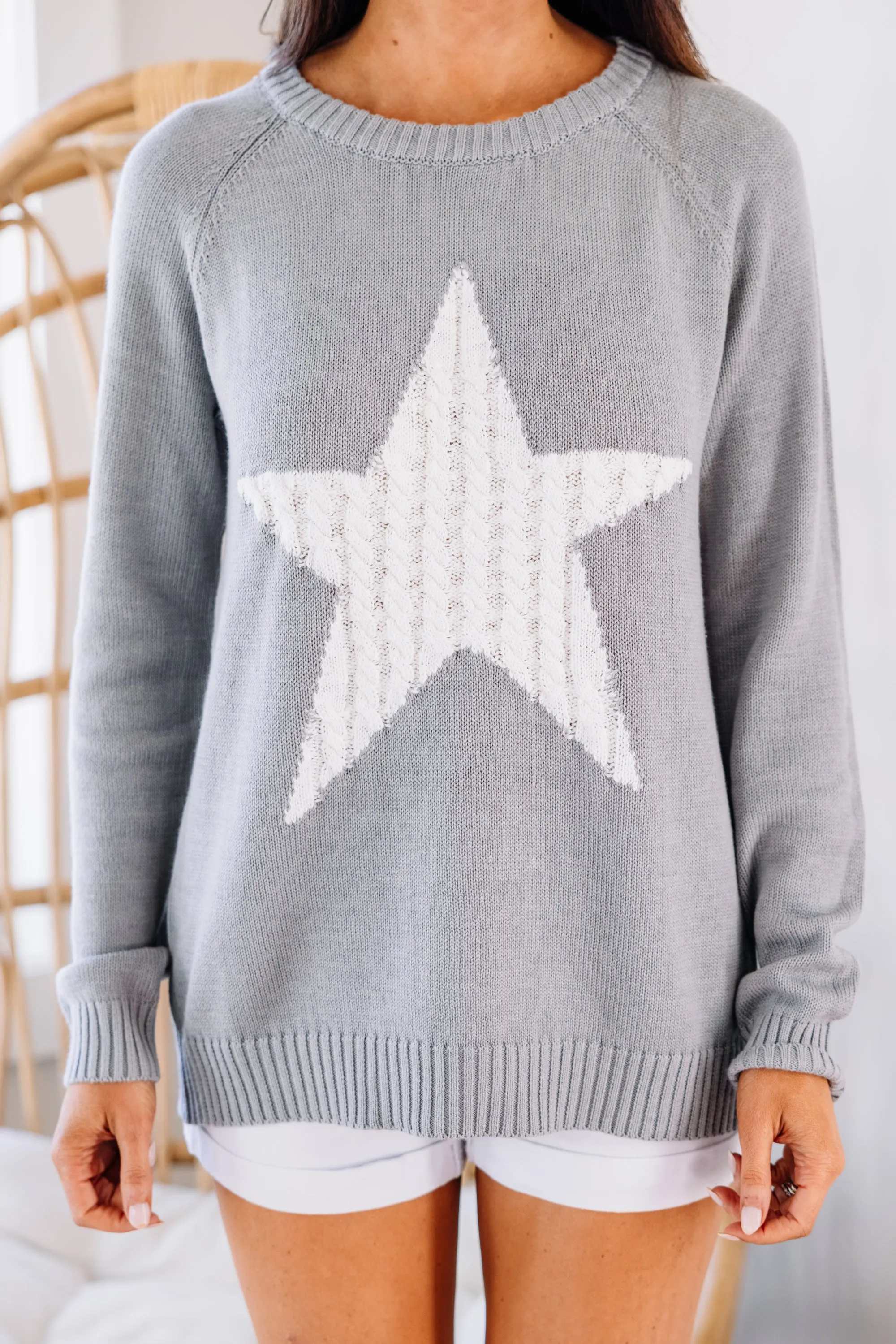 All For Love Gray and Ivory Star Sweater