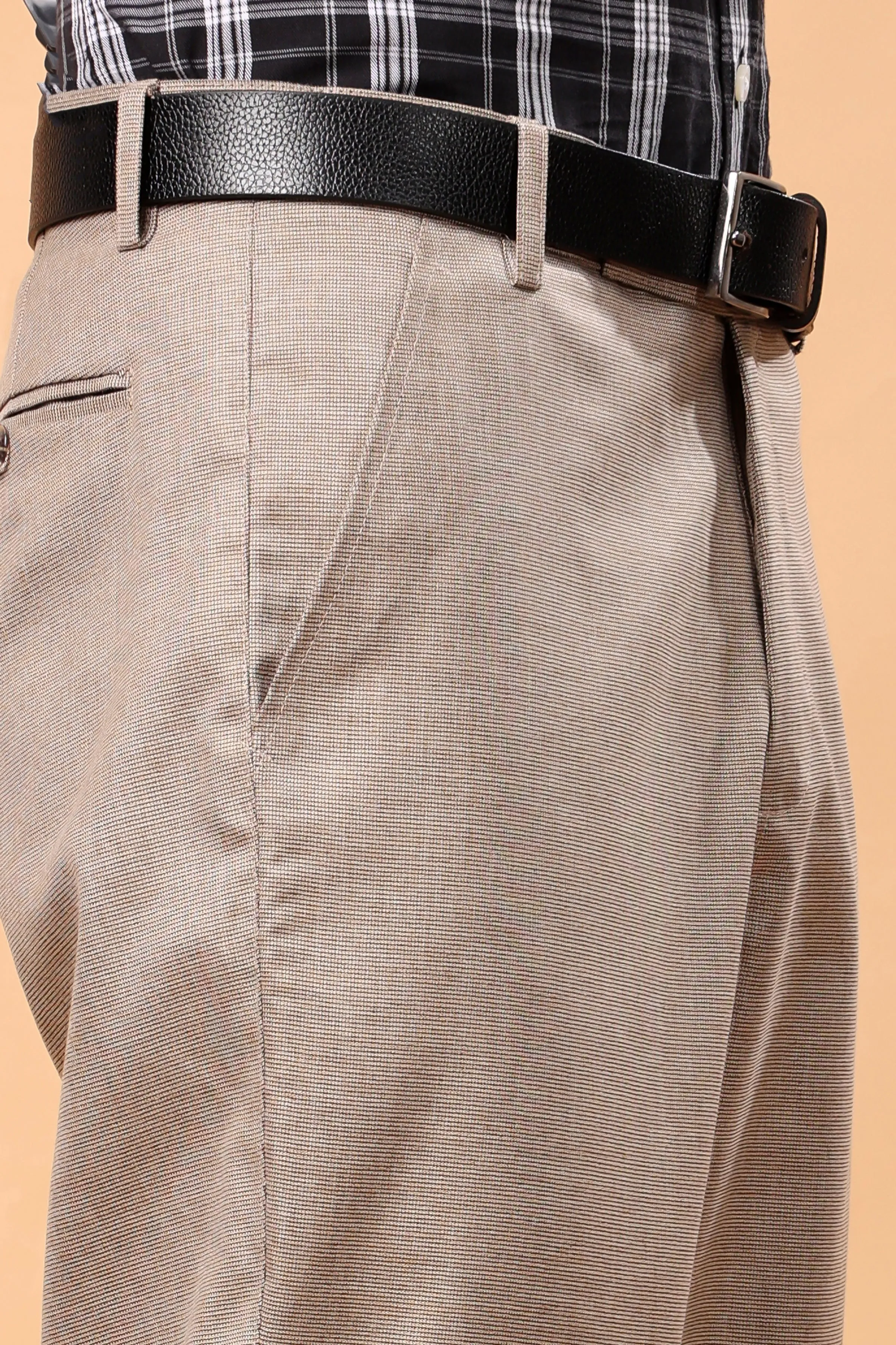 Almond Beige Textured Stretch Trousers