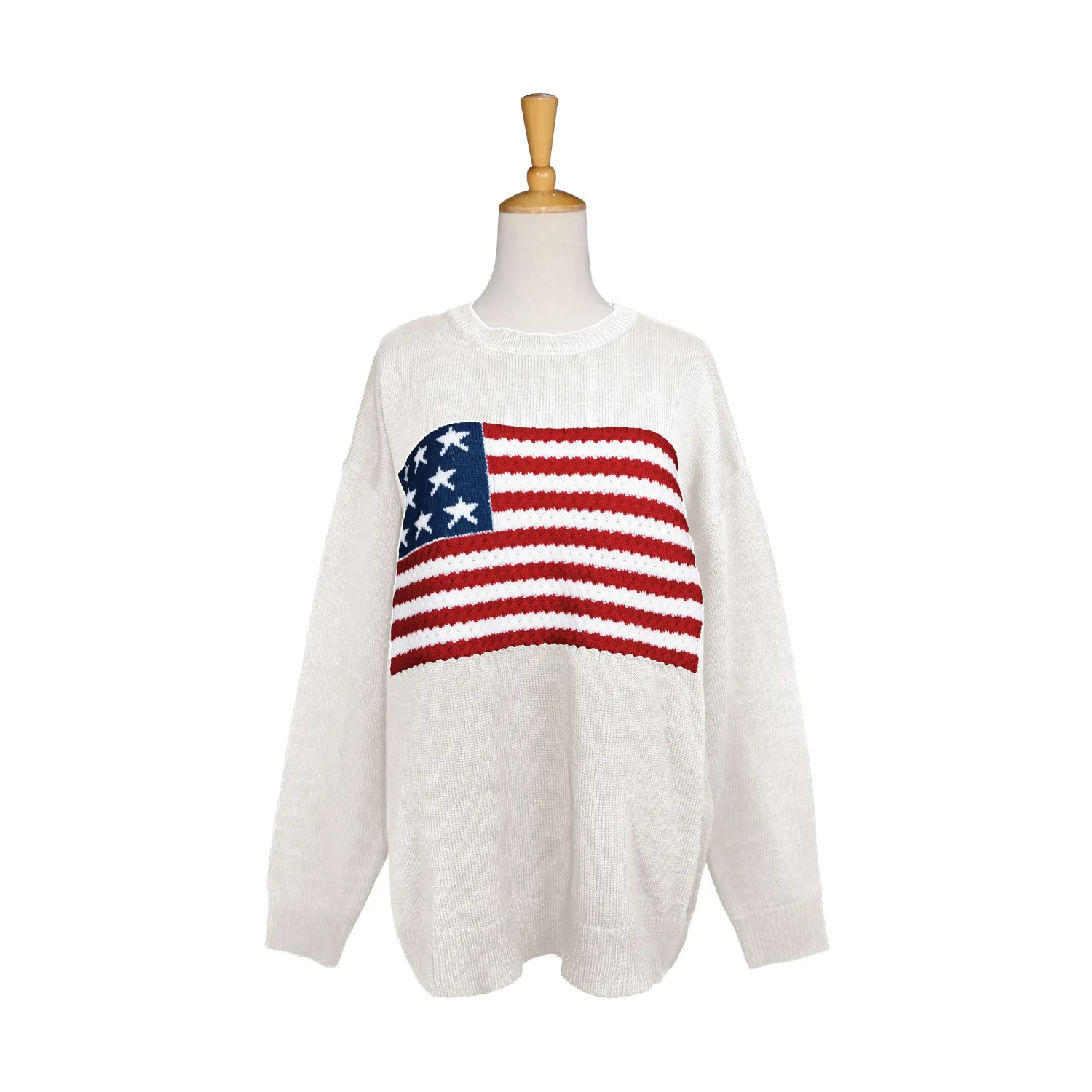 Amelia American Flag Ivory Color Crochet Sweater