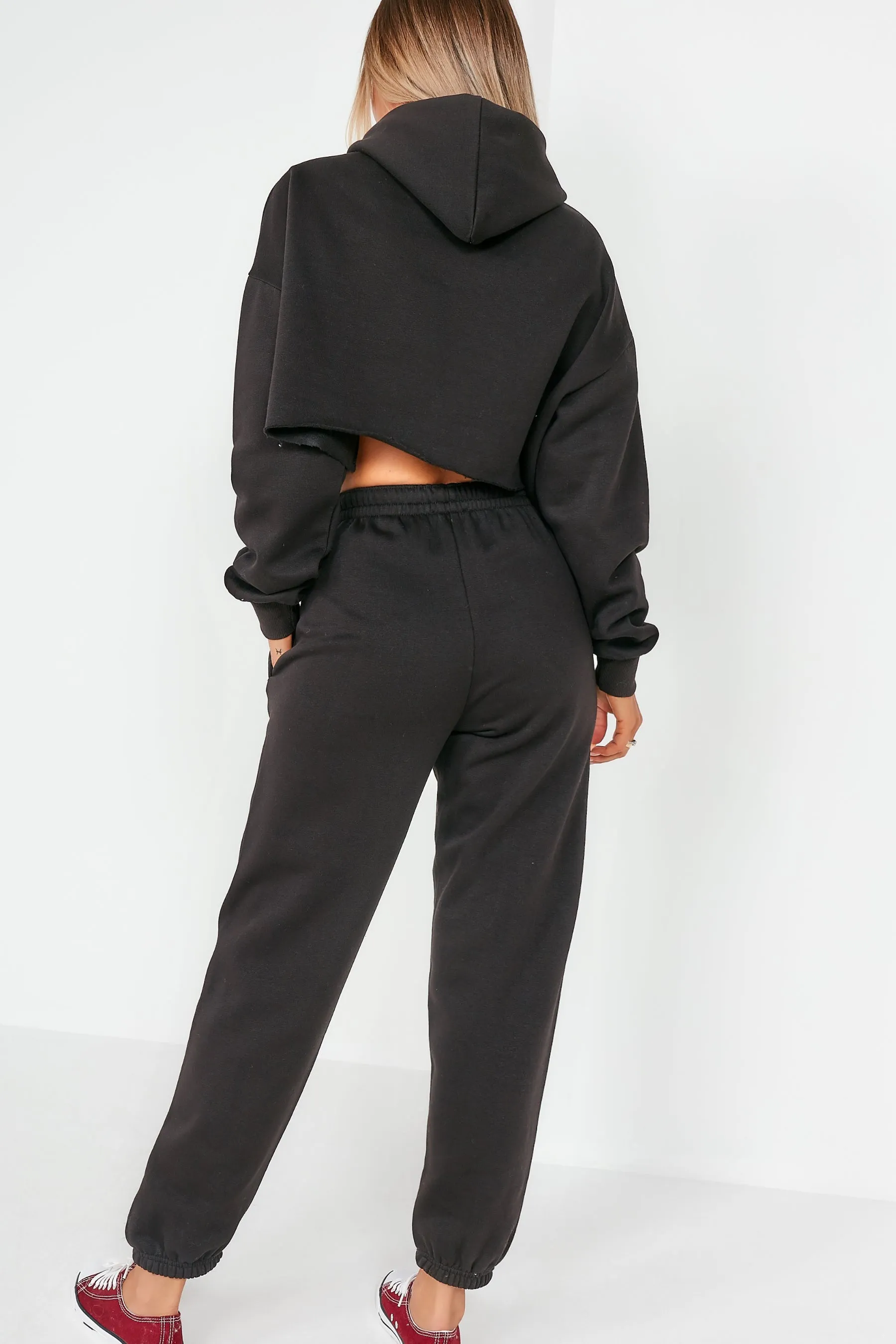 Amy Black Crop Hoodie Jogger Co Ord