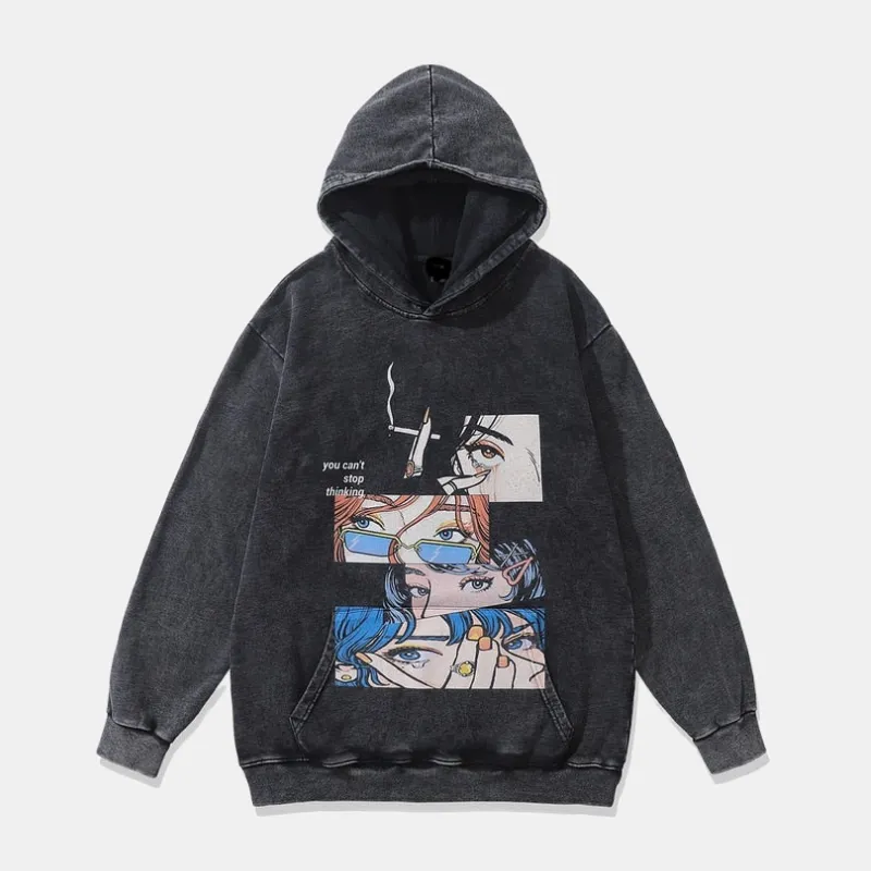 Anime Girl | Graphic Y2K Washed Hooded Sweatshirt