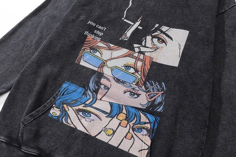 Anime Girl | Graphic Y2K Washed Hooded Sweatshirt