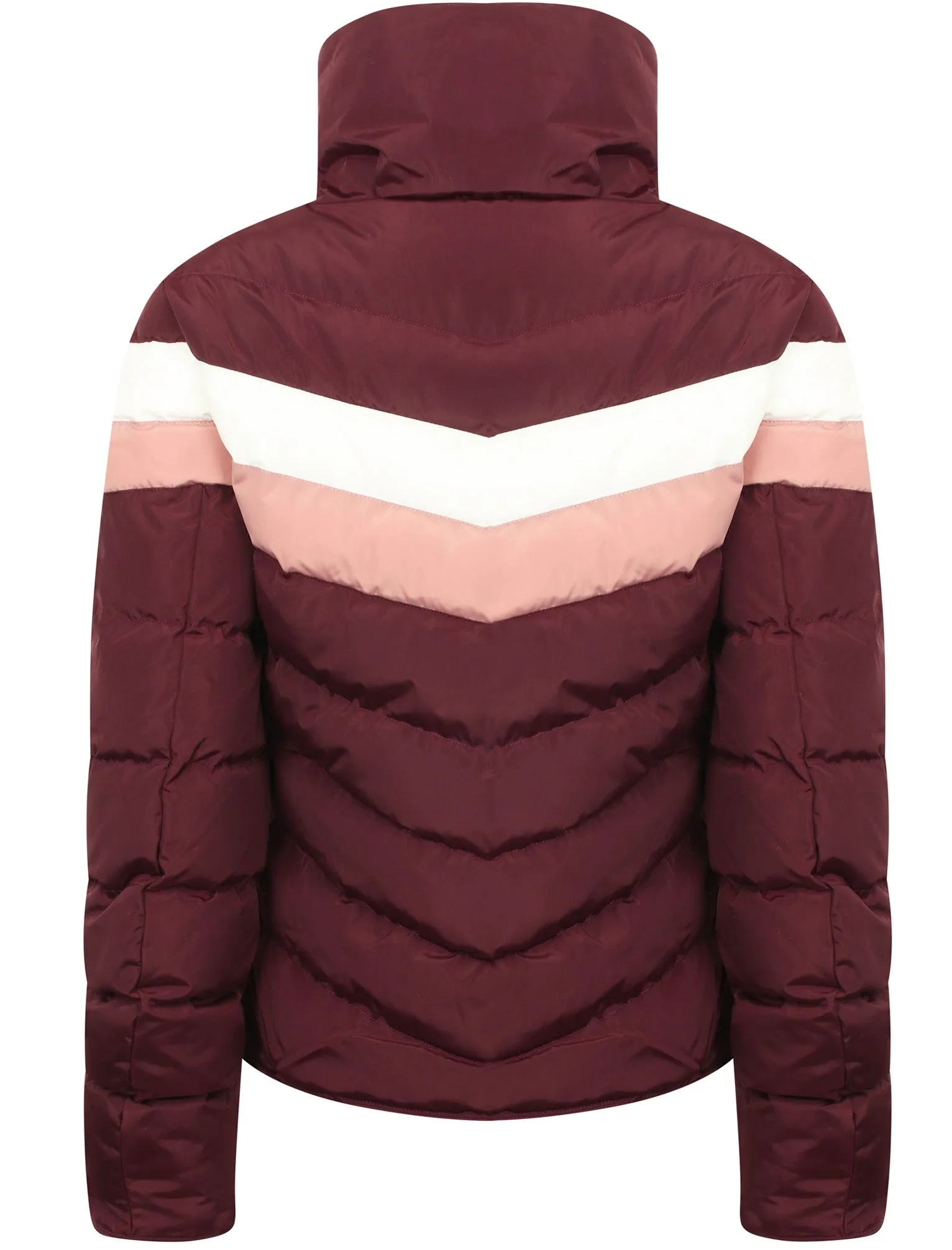 Anise Quilted Puffer Jacket with Chevron Panel In Burgundy - Tokyo Laundry