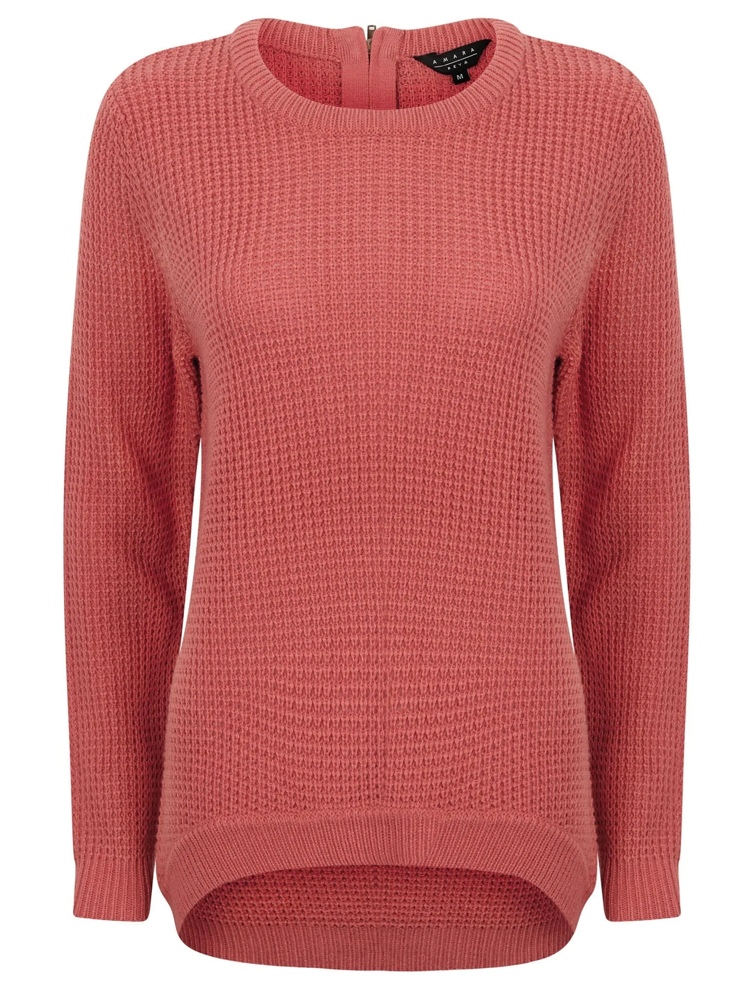 Ar Hockney Crew Neck Jumper with Curved Hem in Canyon Rose - Amara Reya