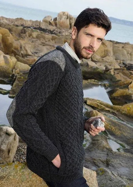 Aran Crafts Crew Neck Tweed Sweater | Charcoal