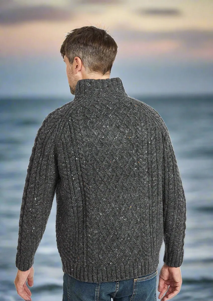 Aran Donegal Zip Sweater | Charcoal