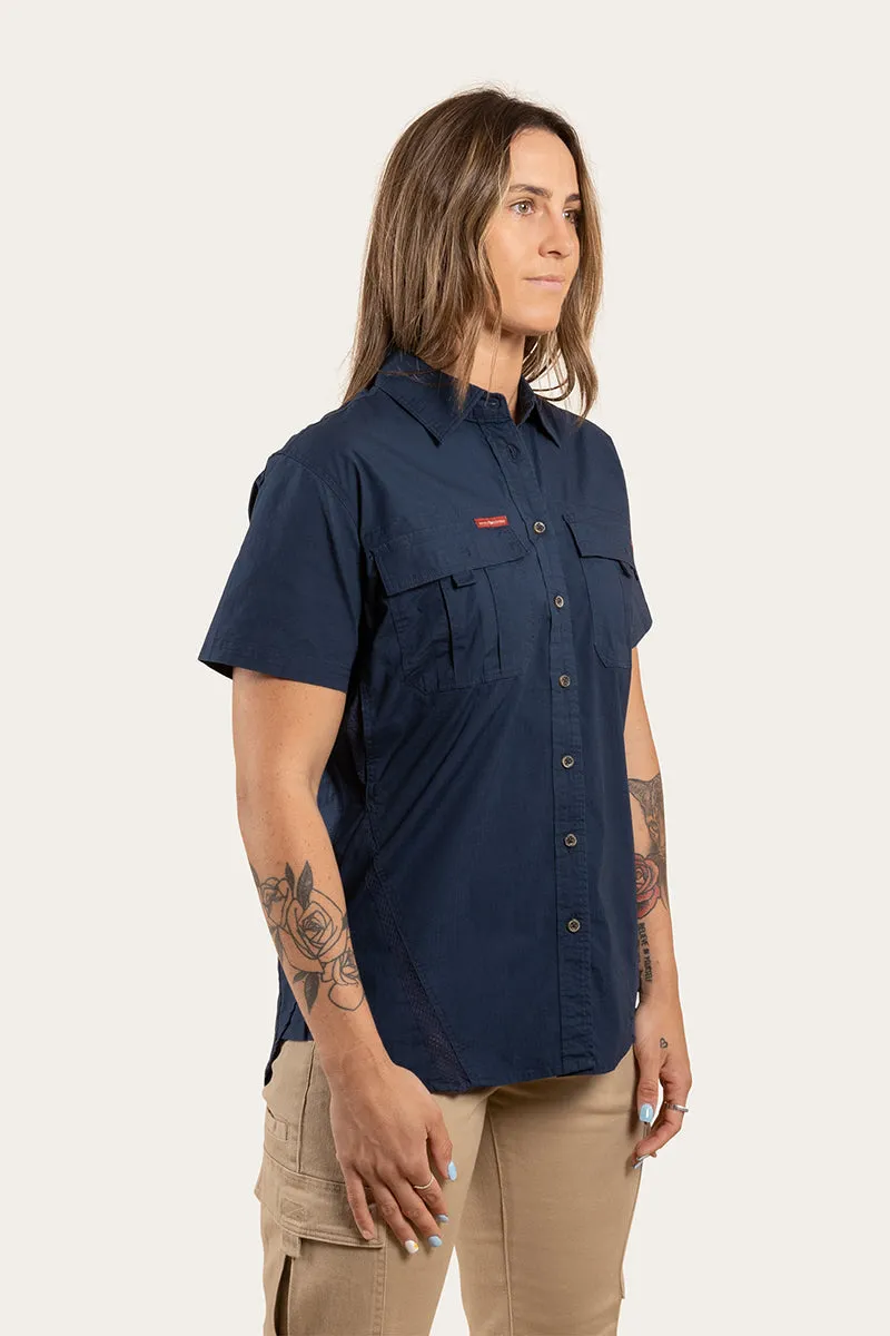 Ashburton Womens Ripstop Full Button Work Shirt - Dark Navy