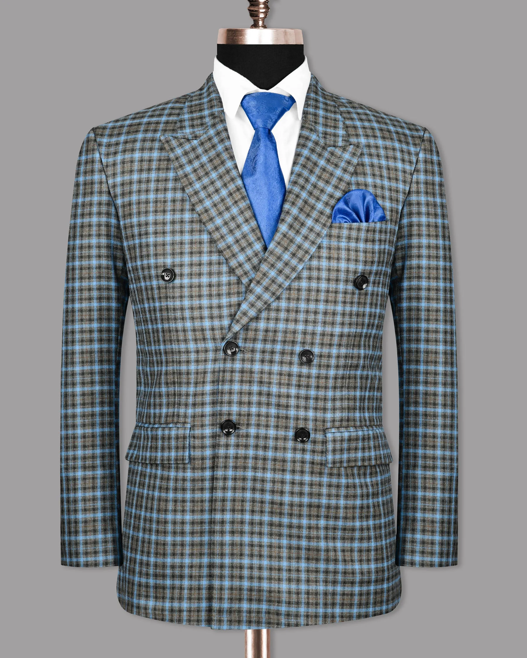 Bandicoot Gray micro Checked Double Breasted Blazer