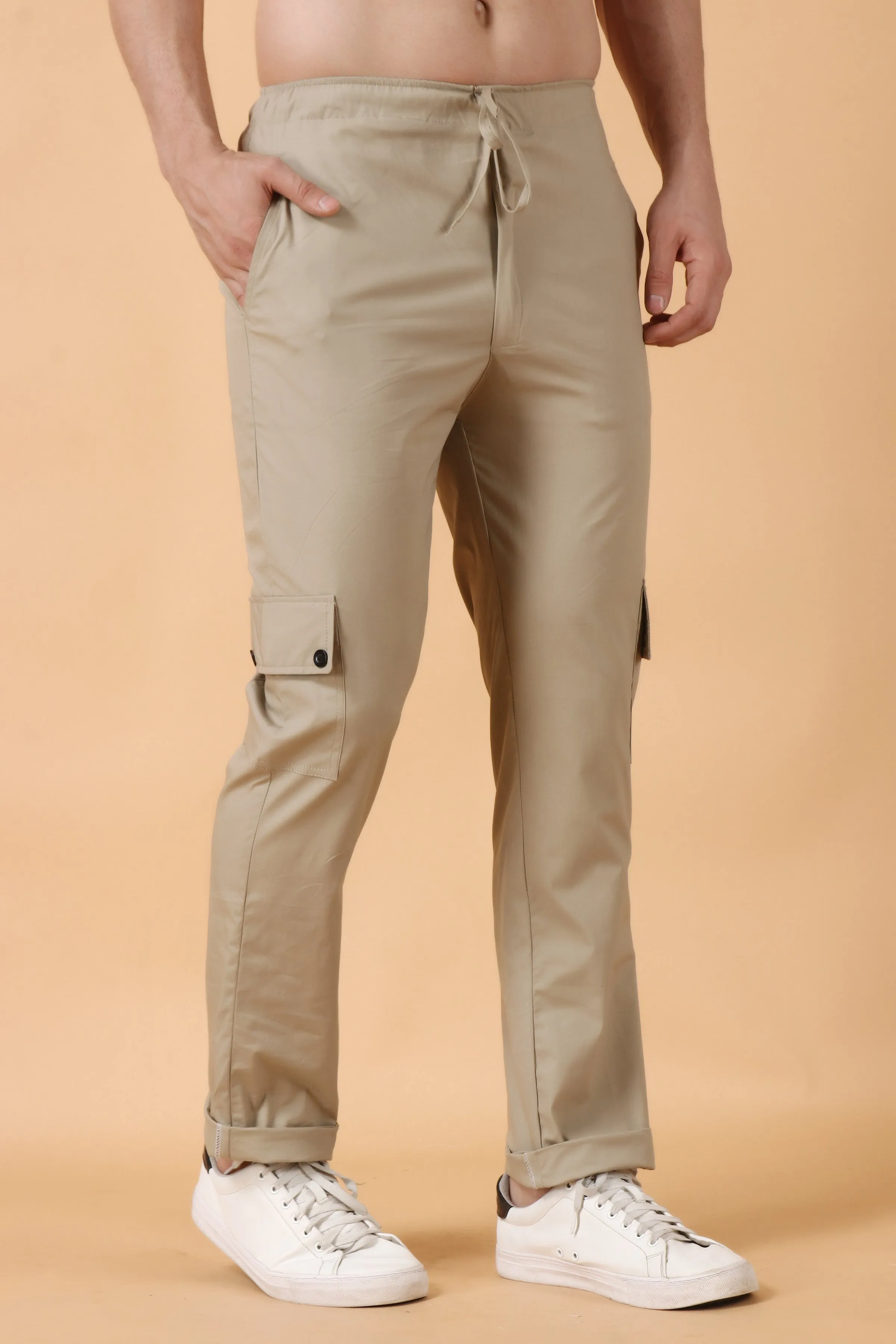 Beige Stretch Cargo Pants