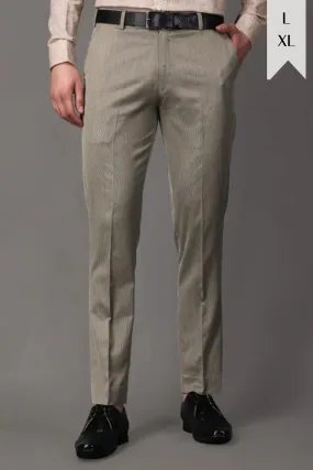 Beige Textured Stretch Trousers