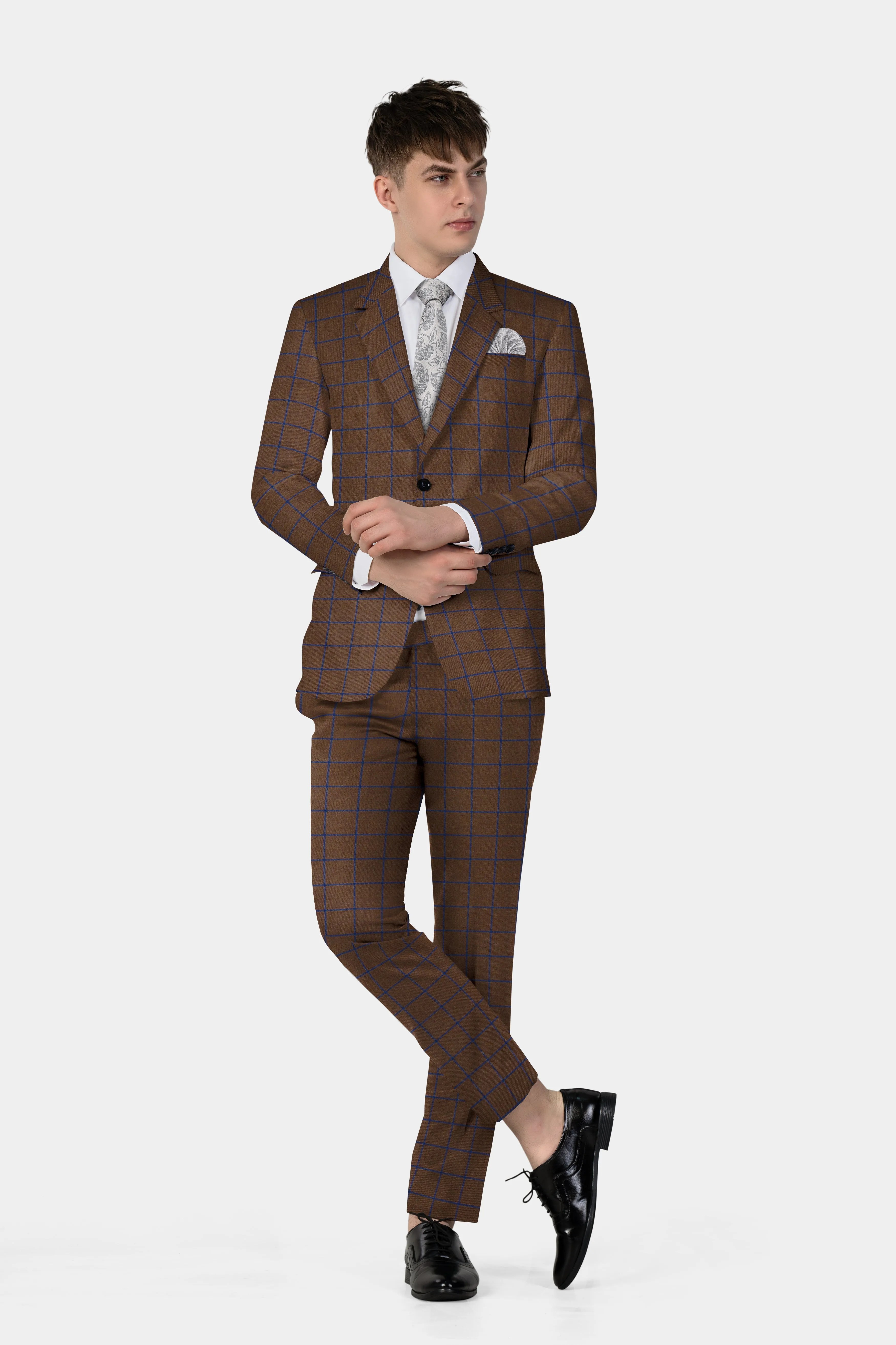 Bistre Brown with Catalina Blue Windowpane Tweed Blazer