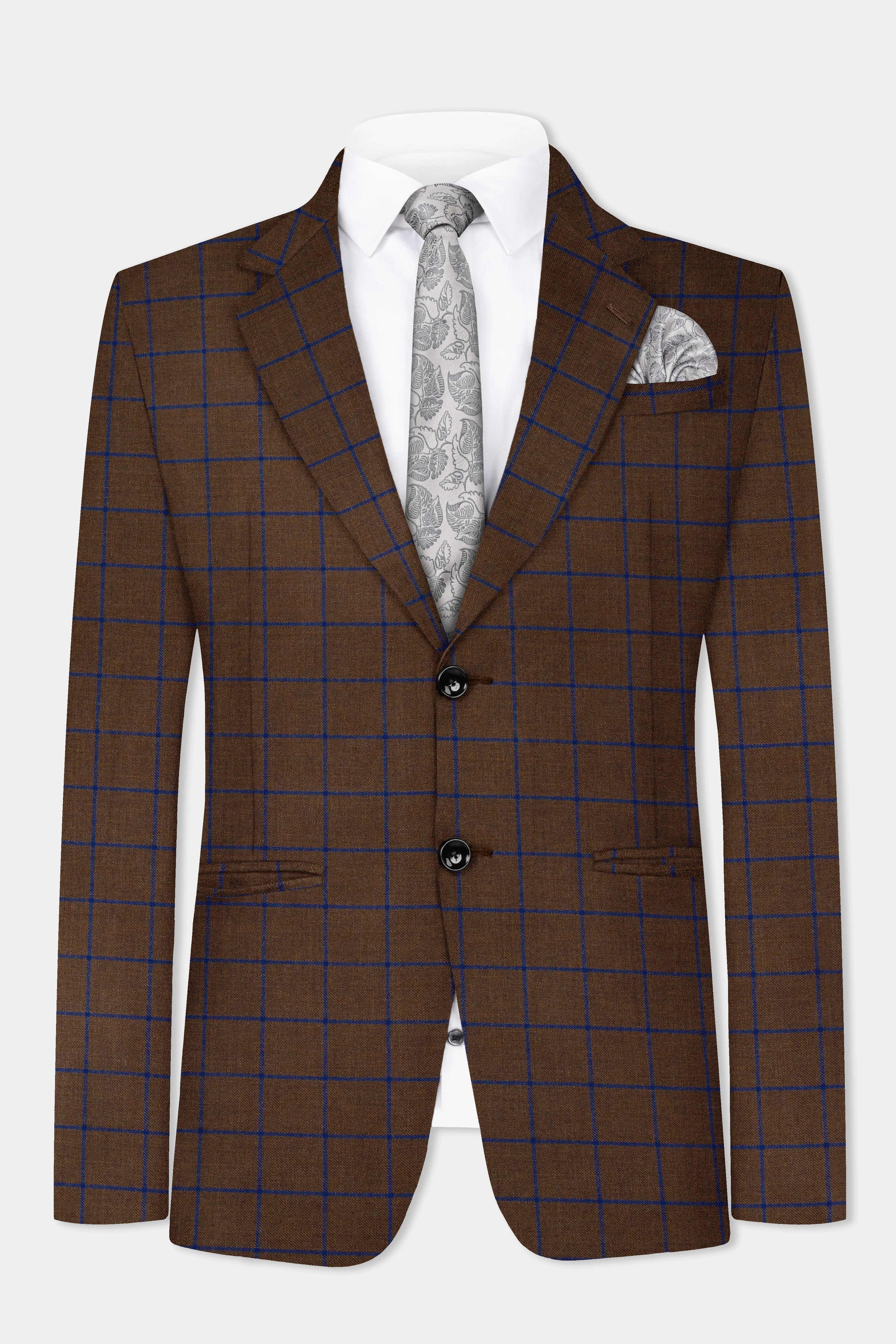 Bistre Brown with Catalina Blue Windowpane Tweed Blazer