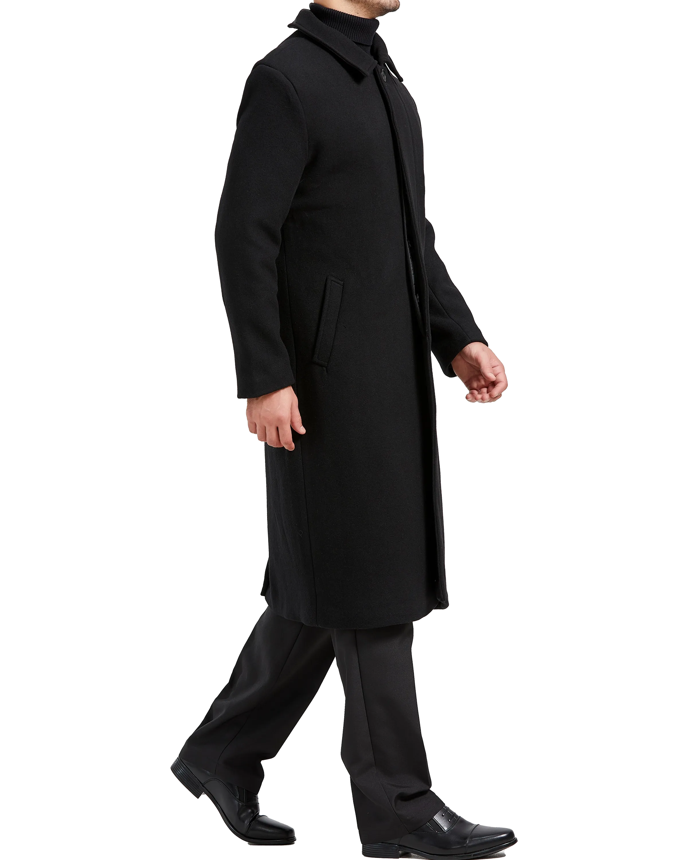 Black Long Wool Cashmere Overcoat Hidden Buttons