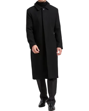 Black Long Wool Cashmere Overcoat Hidden Buttons