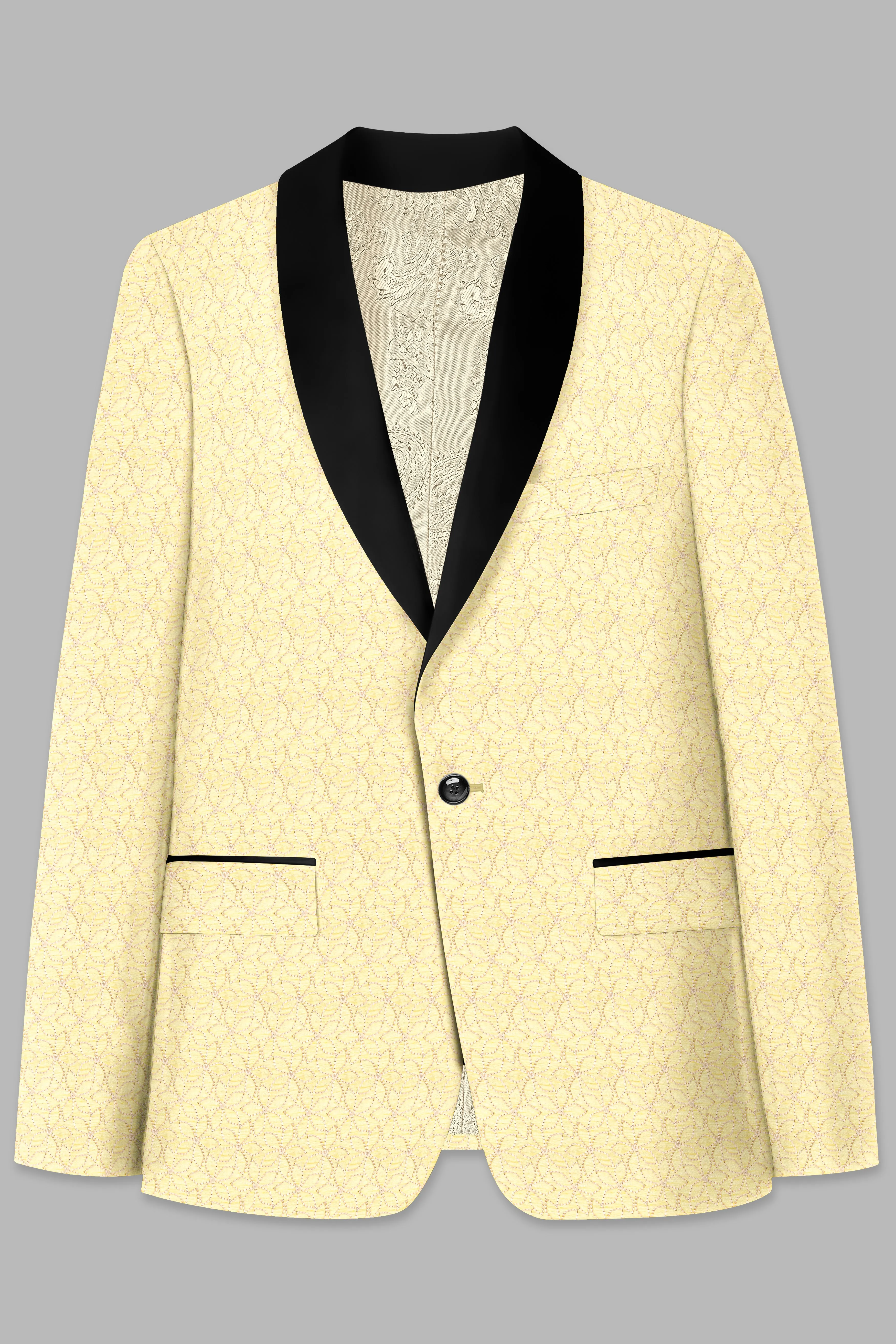 Blond Yellow Flower Embroidered Tuxedo Blazer