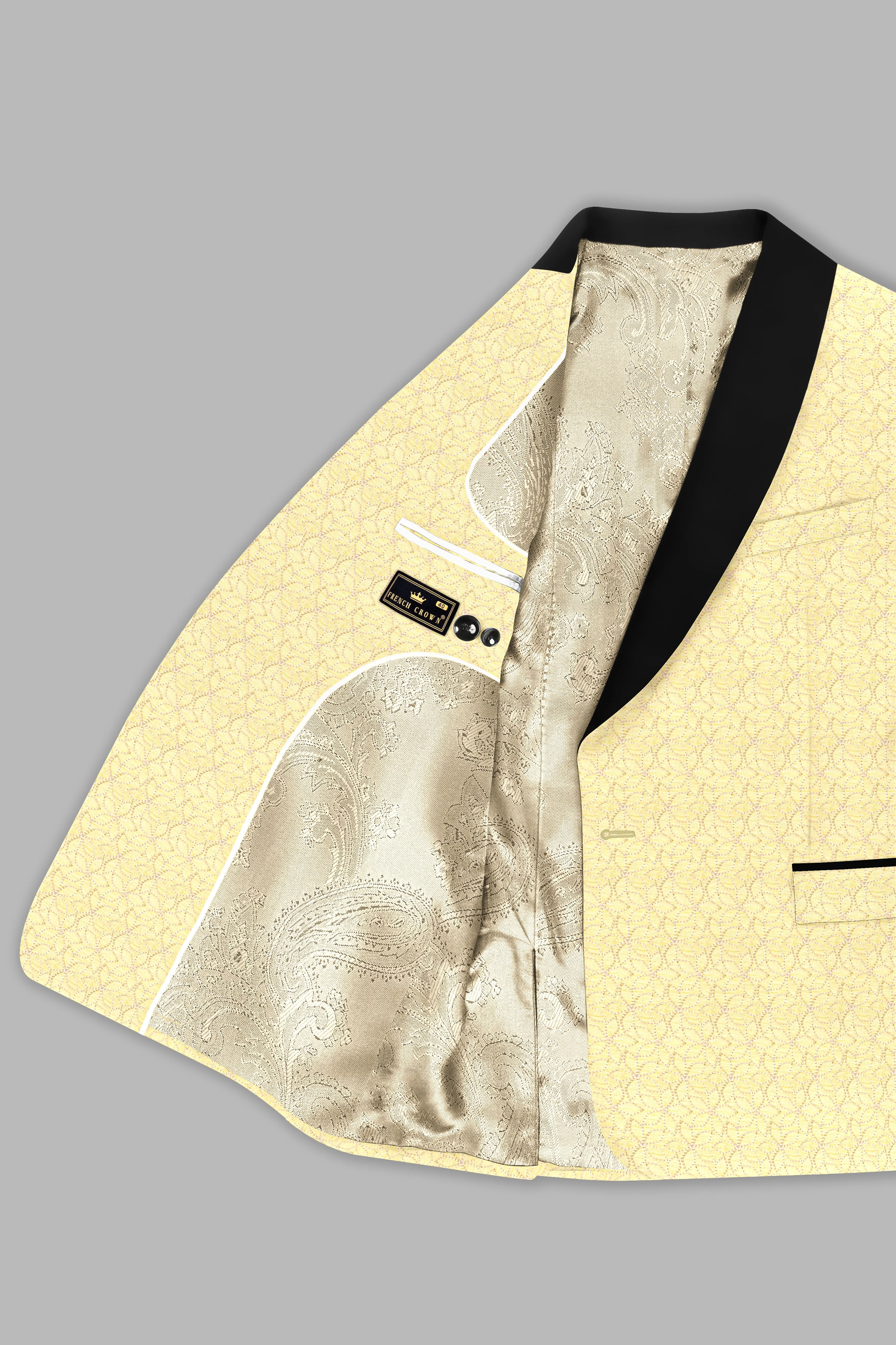 Blond Yellow Flower Embroidered Tuxedo Blazer