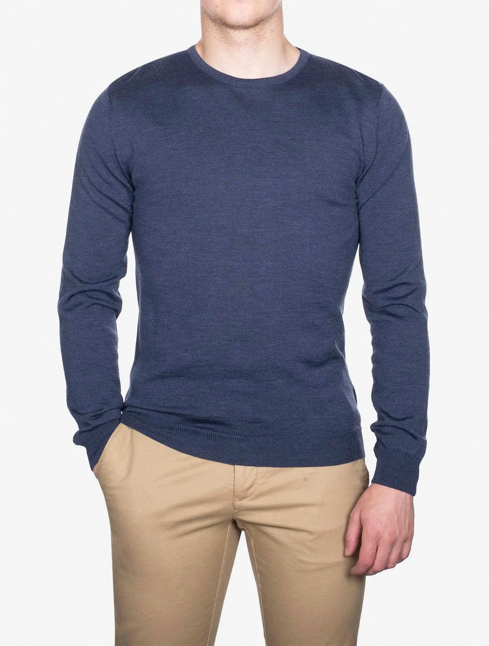 Blue Crew Neck with patch Merino Wool Jumper