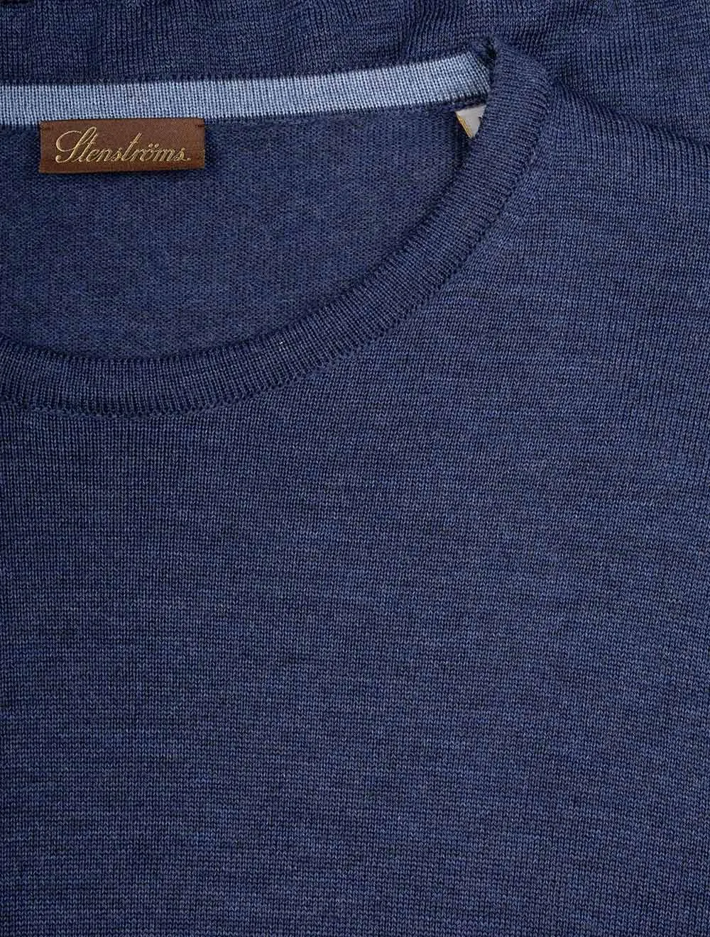 Blue Crew Neck with patch Merino Wool Jumper