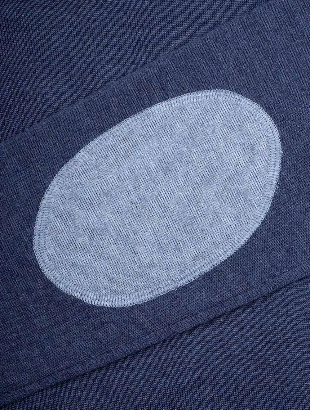 Blue Crew Neck with patch Merino Wool Jumper