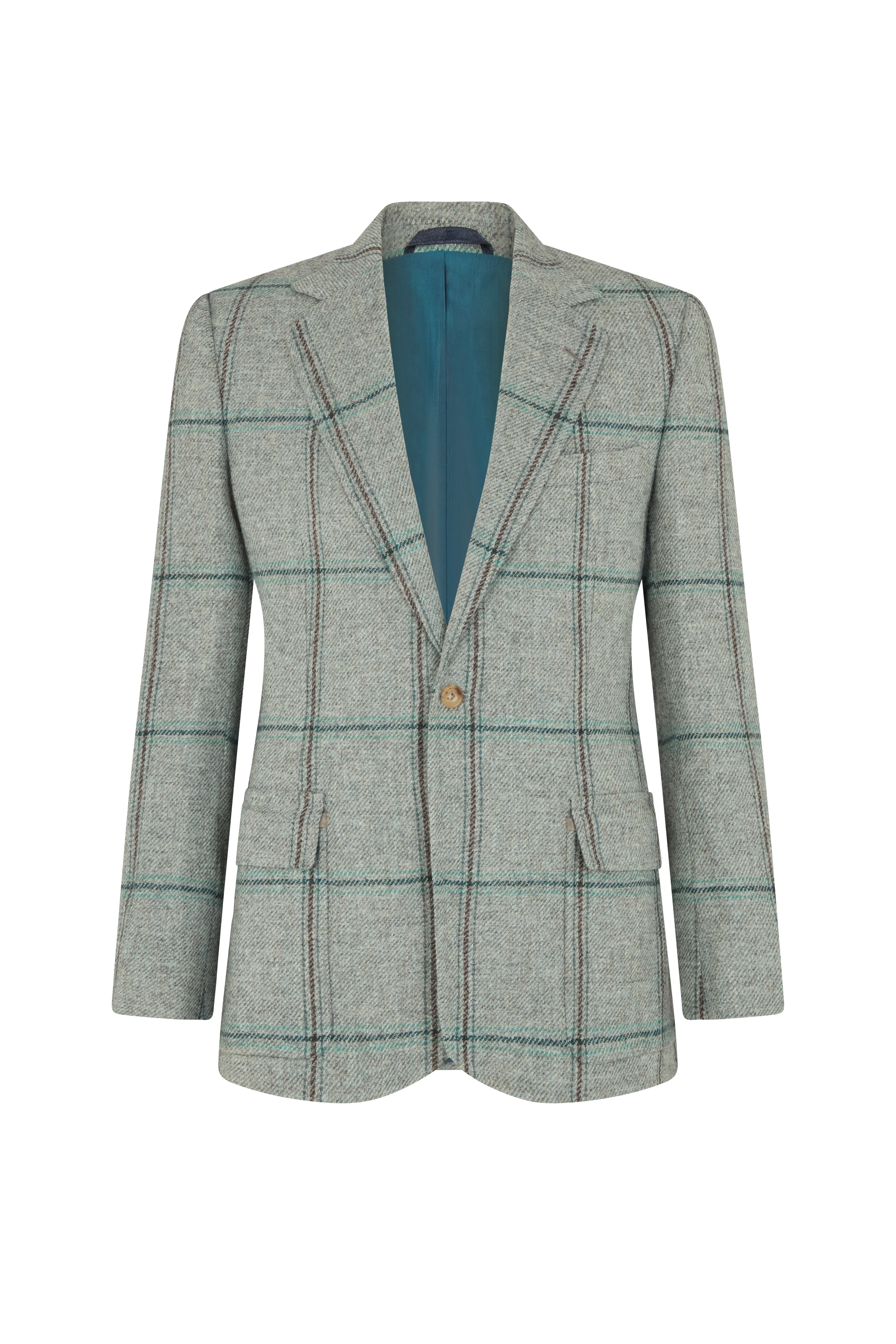 Blue, Green & Brown Check Single Breasted Patch Pocket Jacket