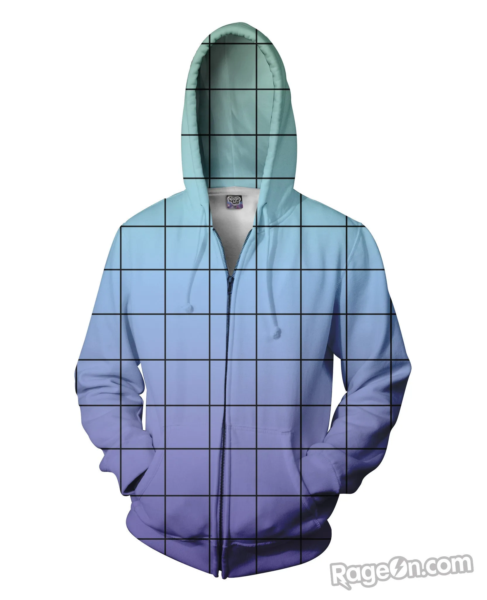 Blue Purple Grid Zip-Up Hoodie