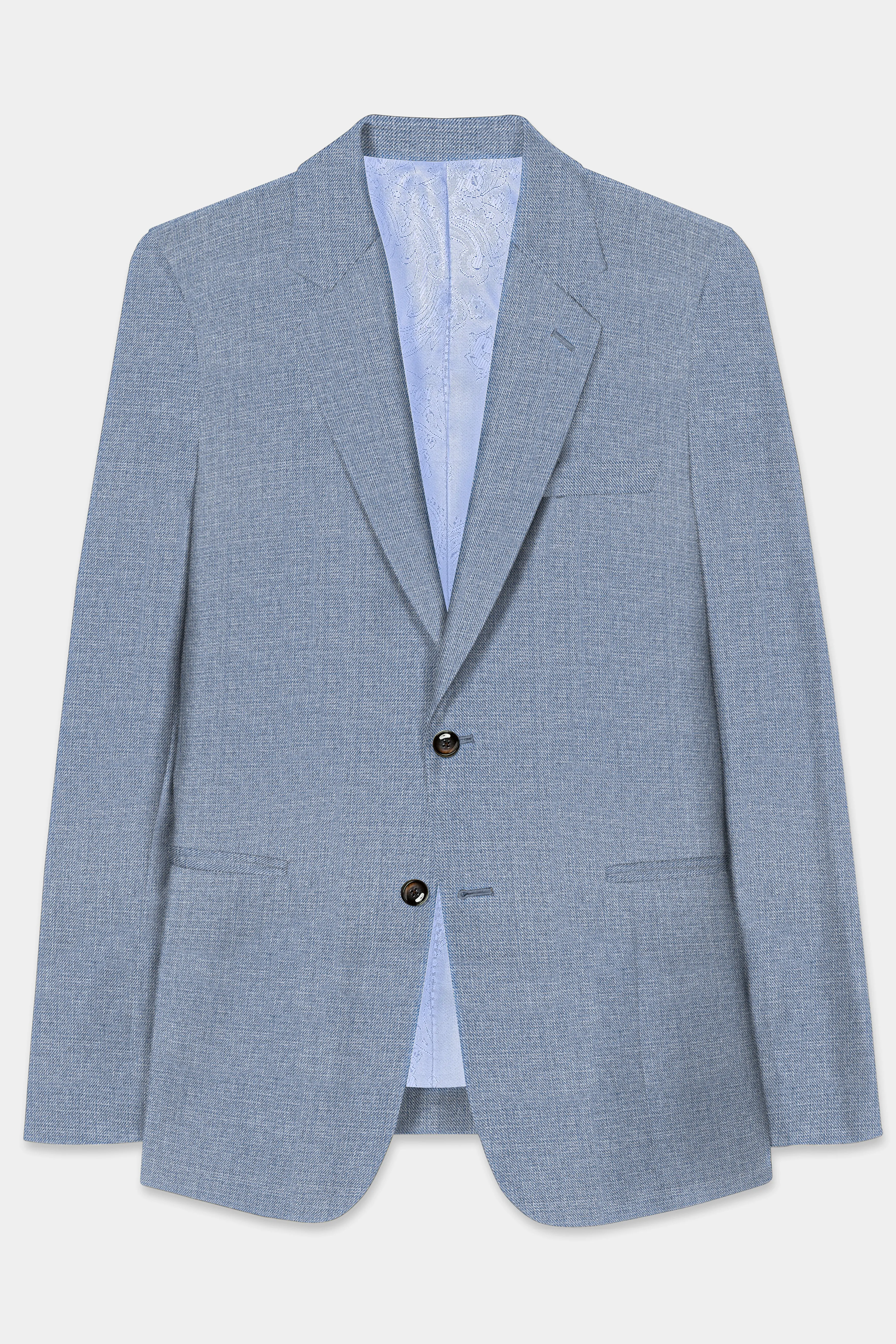 Bluish Wool Rich Single Breasted Blazer