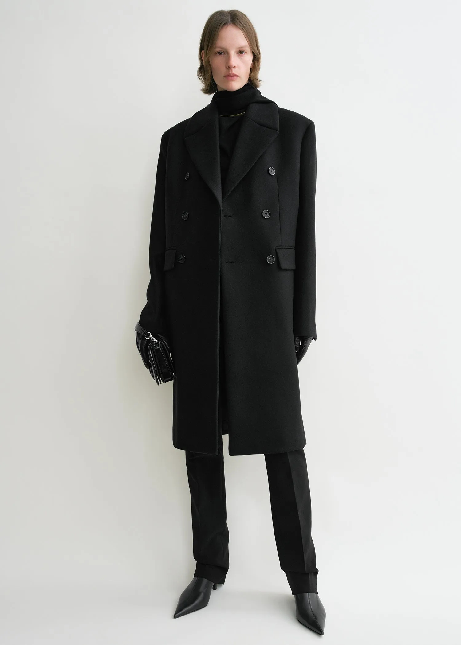 Broad midi coat black