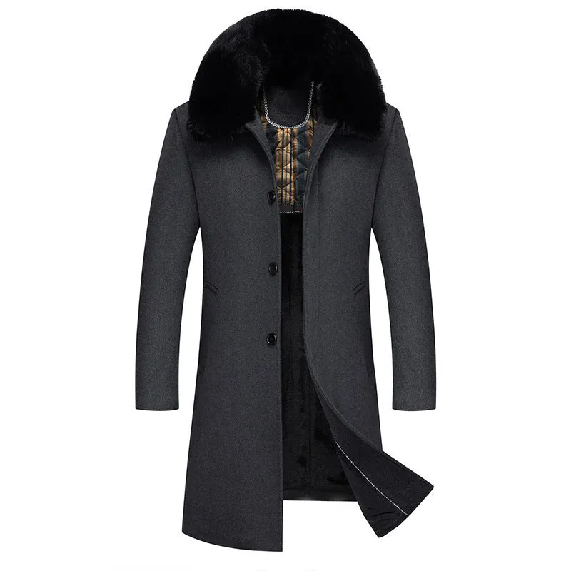 Business Detachable Fur Collar Wool Coat