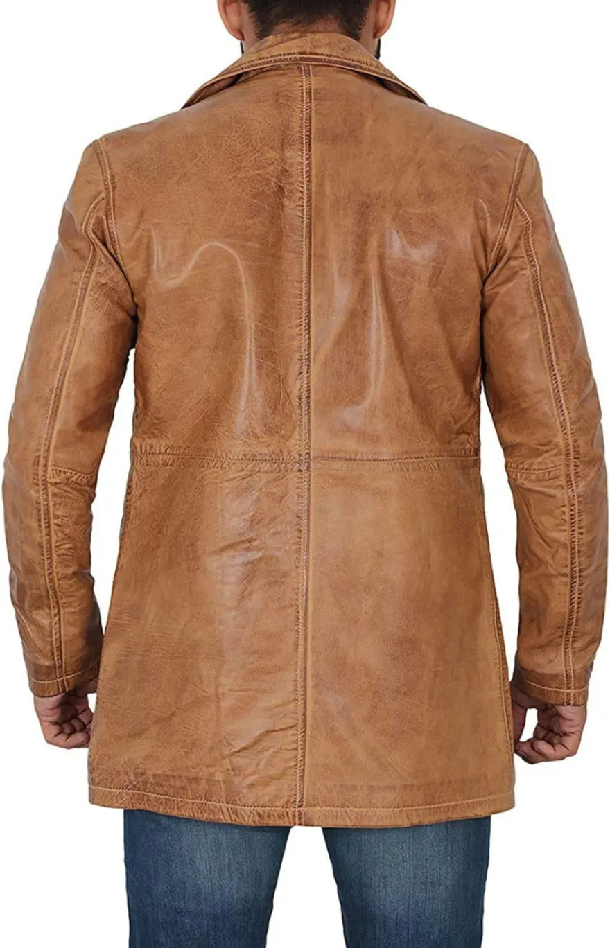 Camel Brown Trench Coat | Real Sheepskin Leather