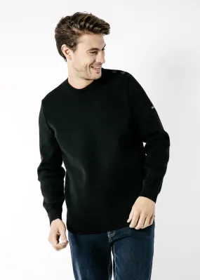 CANCALE - Wool Fisherman Sweater with Button Shoulder | Loose Fit (BLACK)