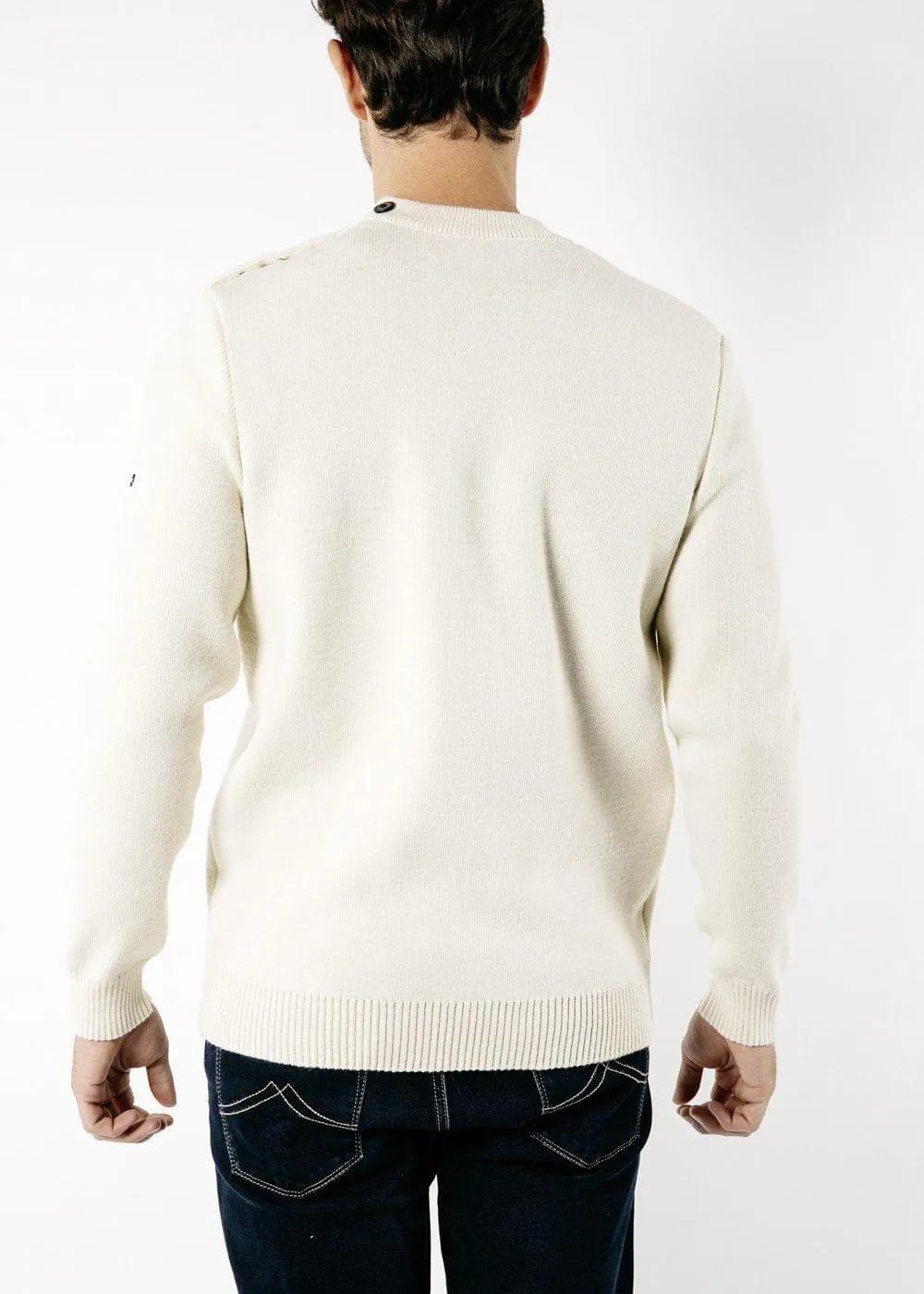 CANCALE - Wool Fisherman Sweater with Button Shoulder | Loose Fit (ECRU)