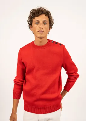 CANCALE - Wool Fisherman Sweater with Button Shoulder | Loose Fit (RED)