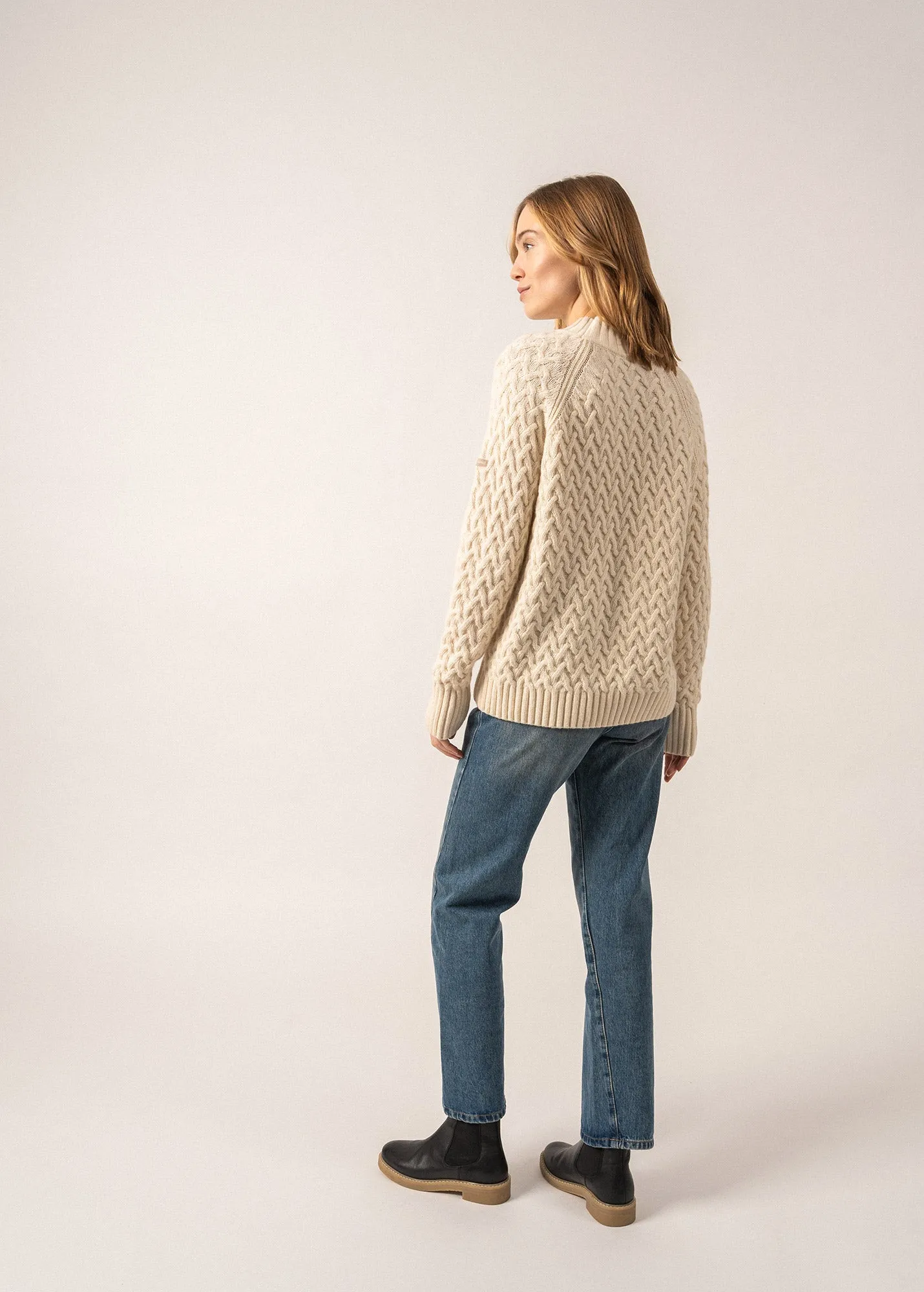 CARDIFF - Mock Neck Sweater with Raglan Sleeves | Wool Blend (WINTER WHITE)