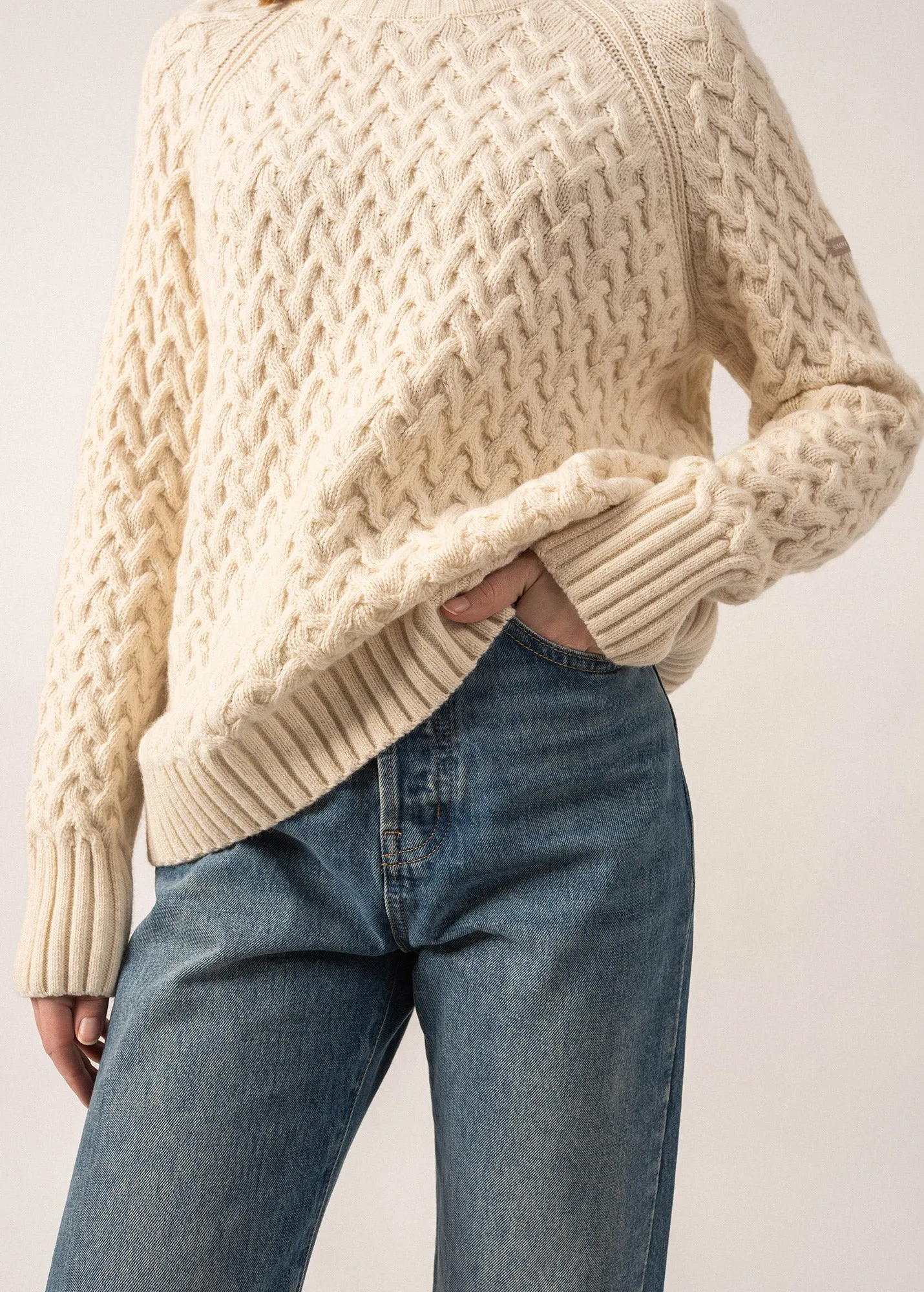 CARDIFF - Mock Neck Sweater with Raglan Sleeves | Wool Blend (WINTER WHITE)