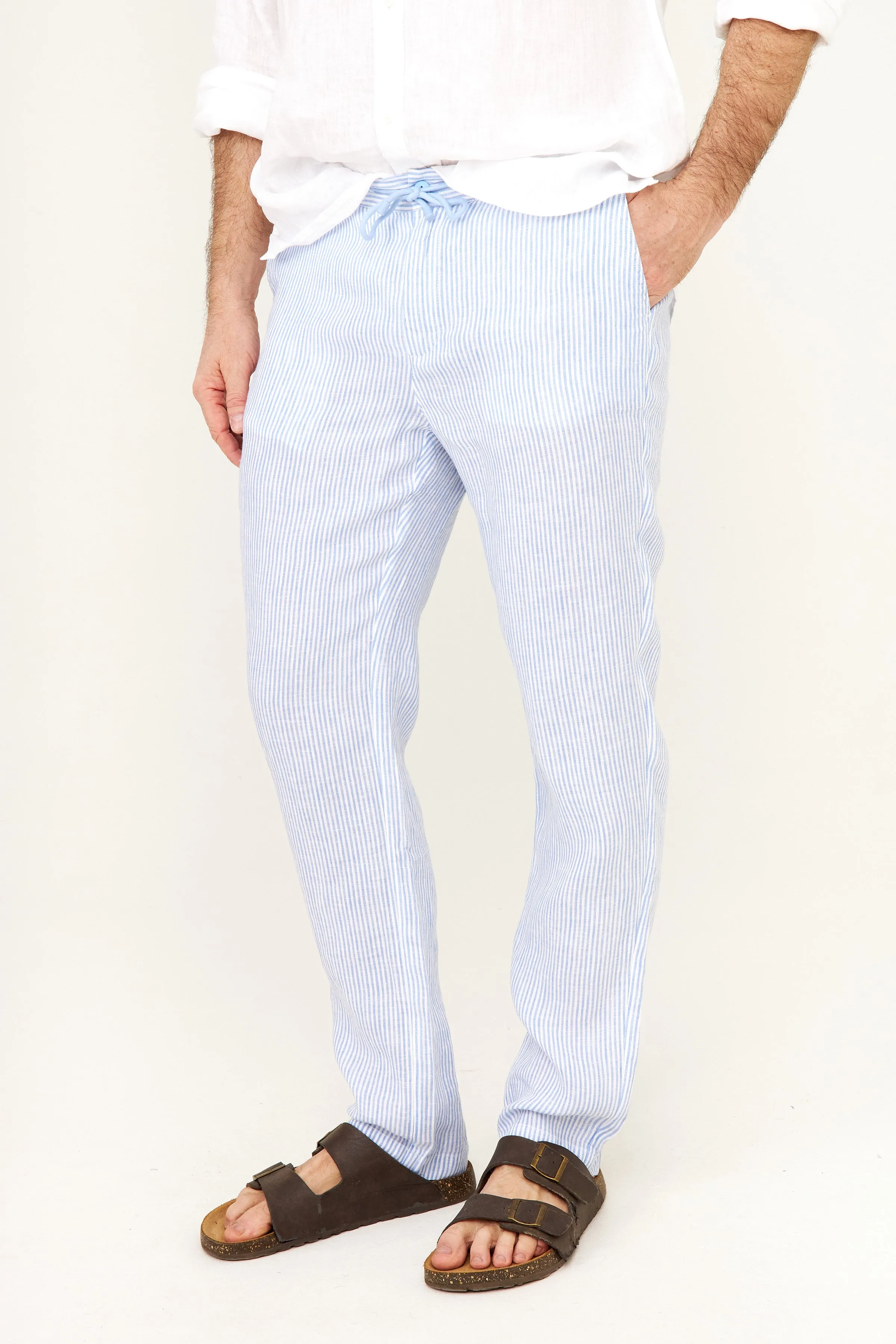 Casual Linen Pant - Blue Stripe