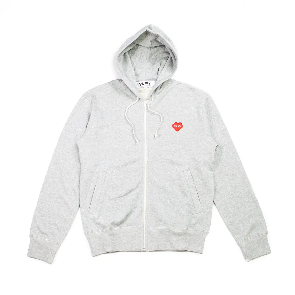 CDG PLAY x Invader Full Zip Hooded Sweatshirt (Heather Grey)