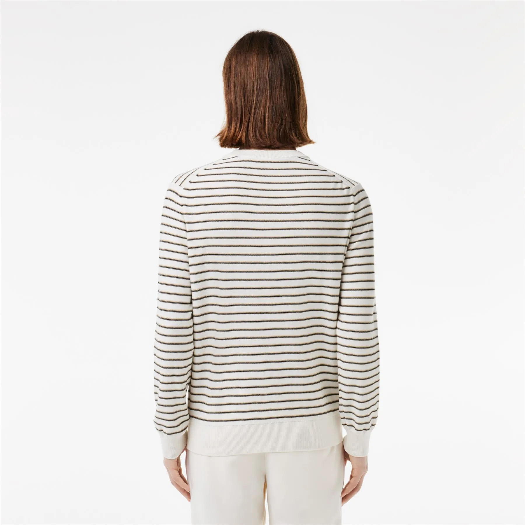 Classic Fit Striped Cotton Crew Neck Sweatshirt White/Beige - SS24