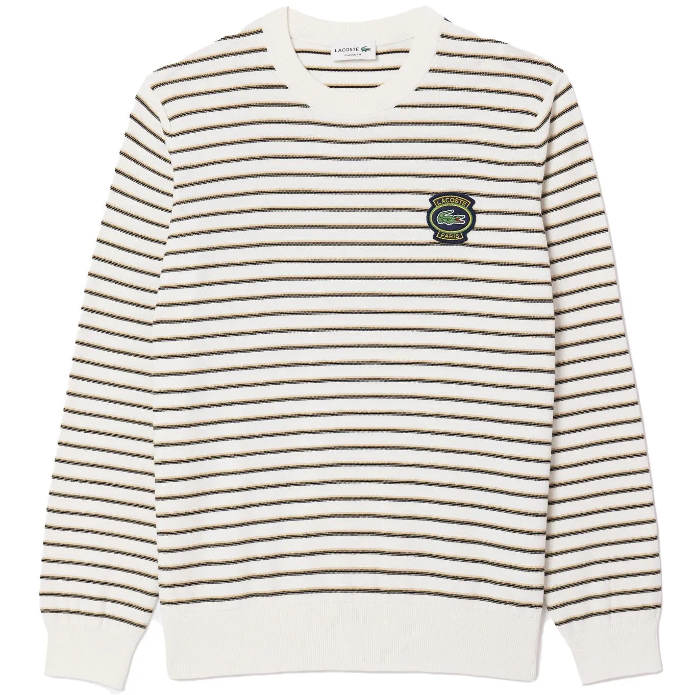 Classic Fit Striped Cotton Crew Neck Sweatshirt White/Beige - SS24