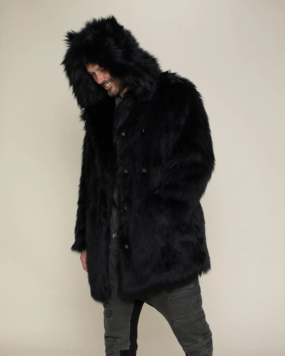 Classic Men's Faux Fur Coat | Black Wolf