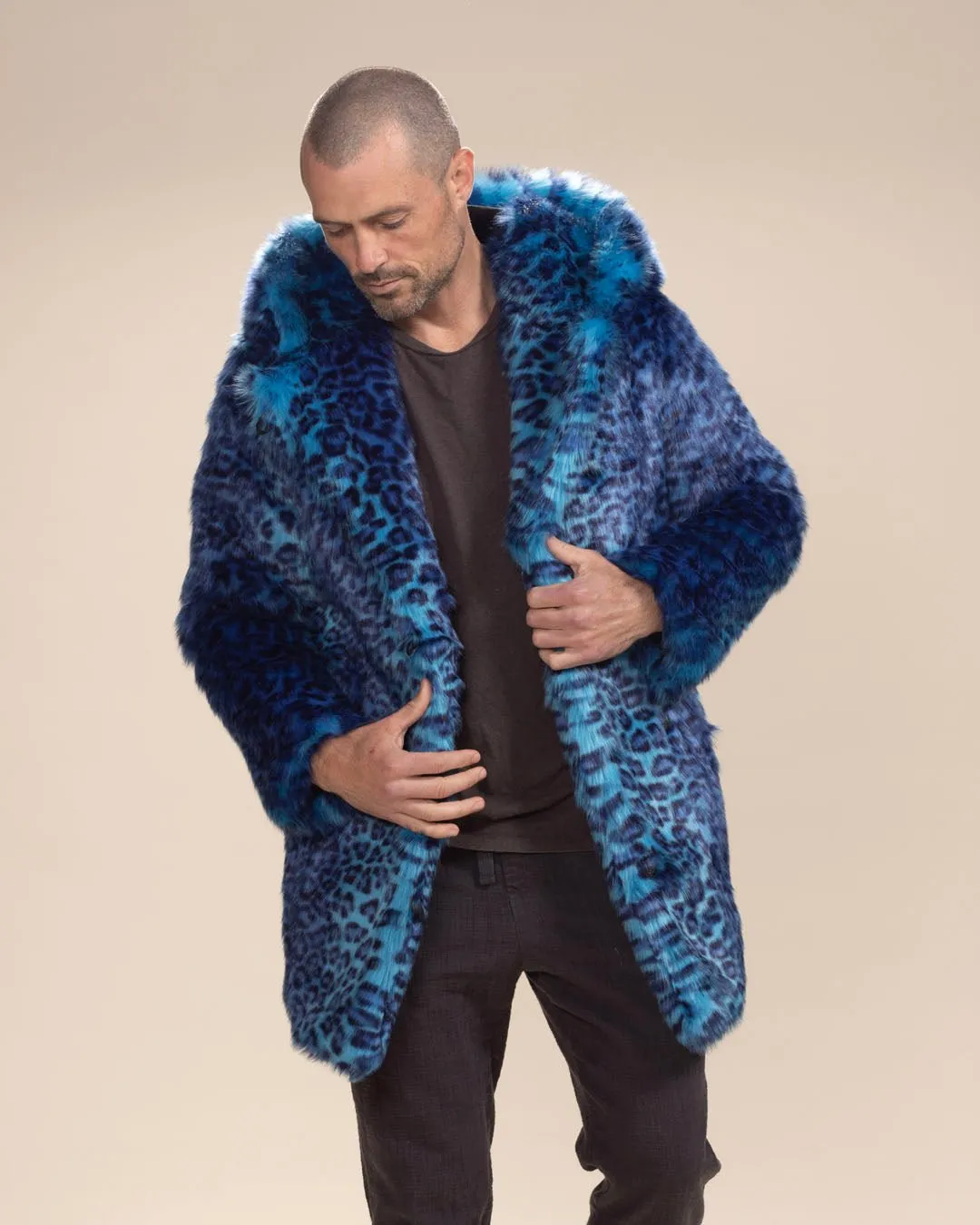 Classic Men's Faux Fur Coat | Electric Blue Lynx