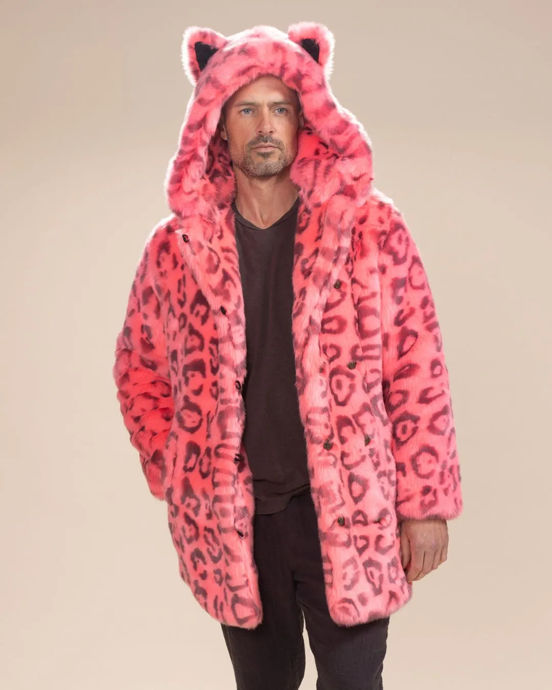 Classic Men's Faux Fur Coat | Hot Pink Leopard