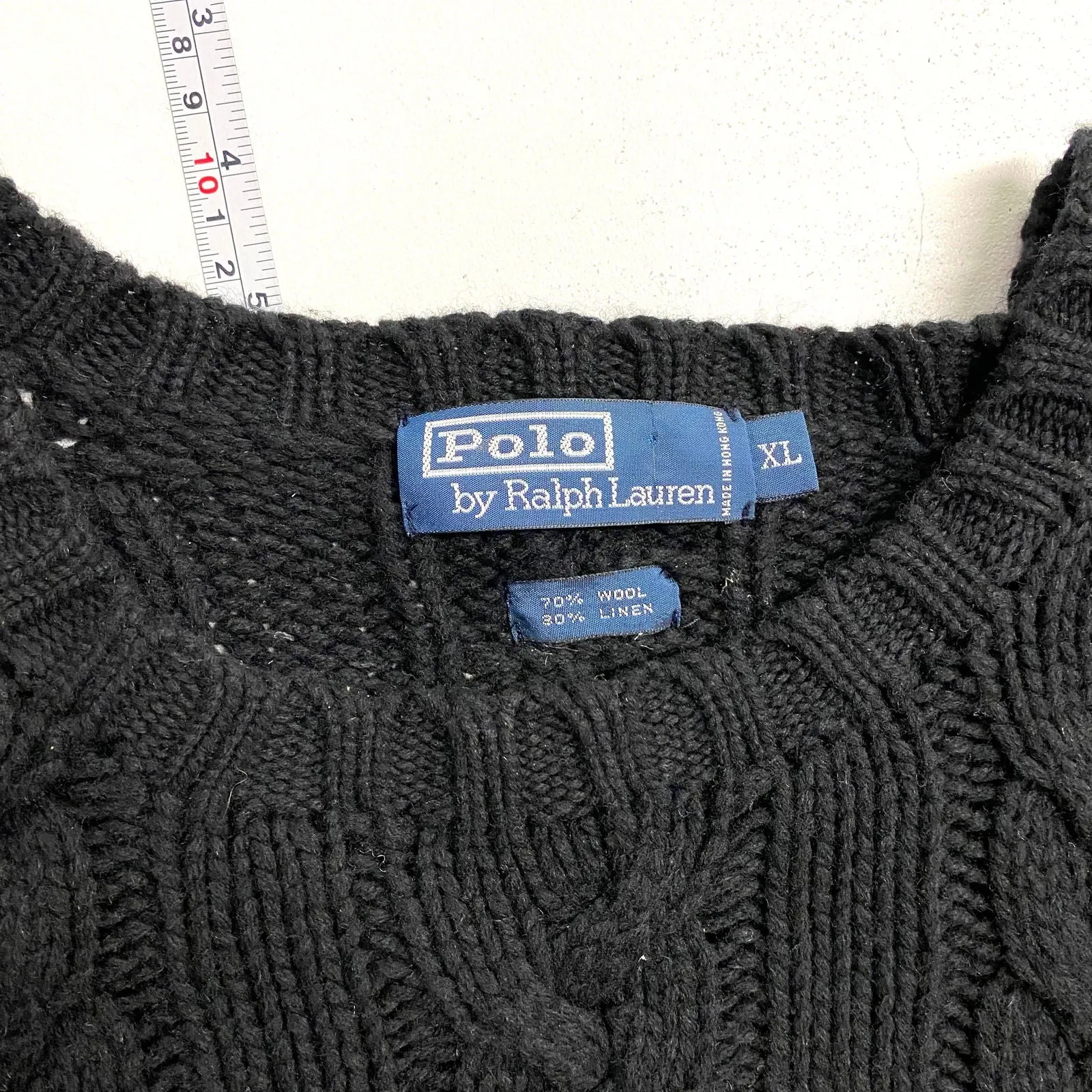 Classic Polo Mens Cableknit Sweater Size XL Black Round Neck L/s Pre-Owned