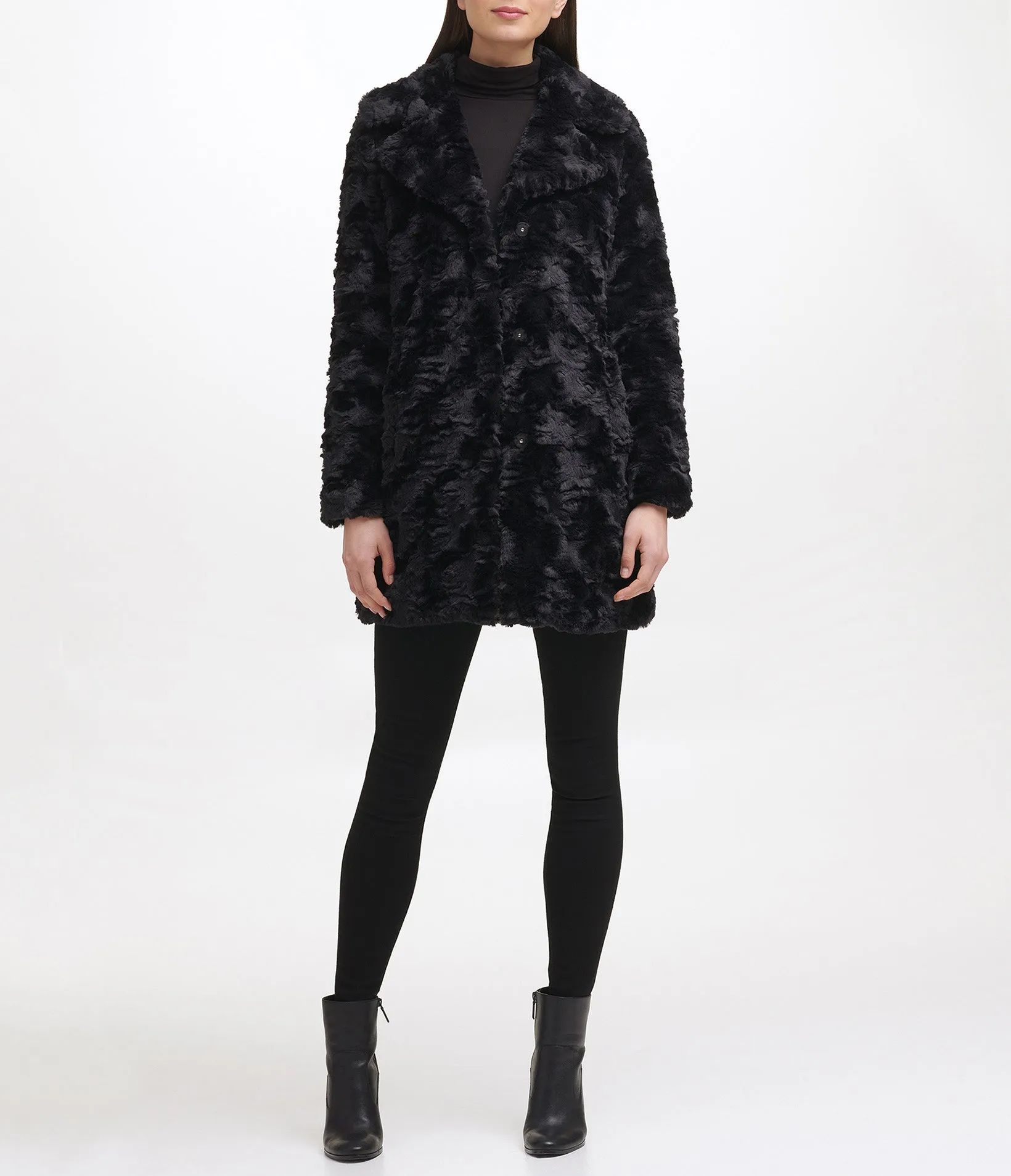 Classic Textured Faux Fur Coat