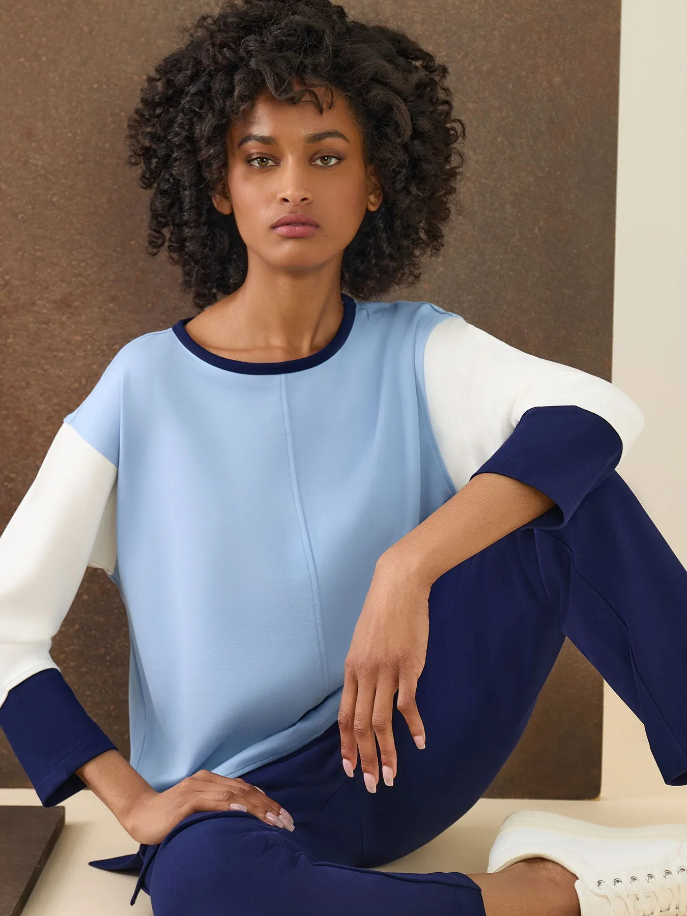 Colorblock Seam Detail Tunic, Serenity Knit