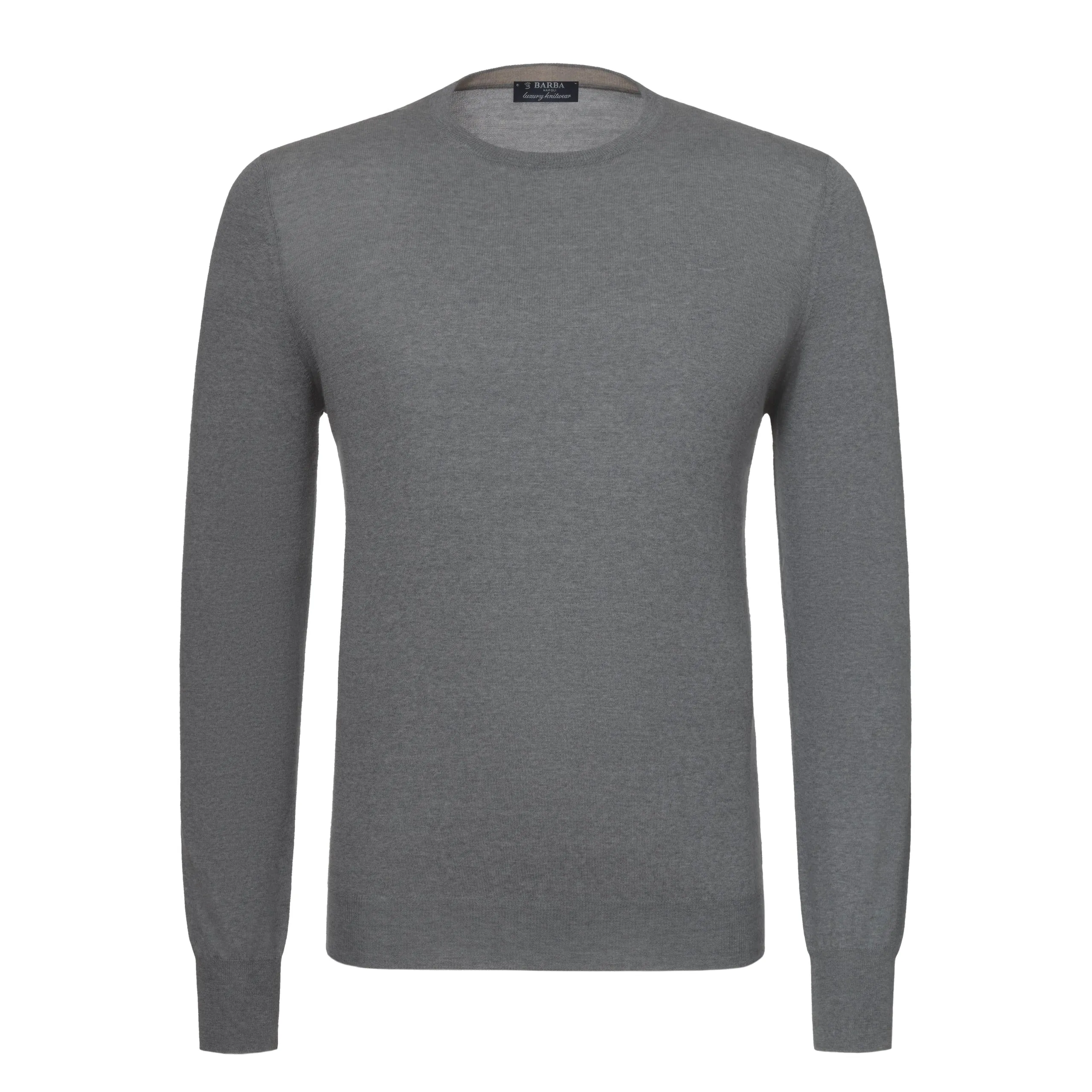 Crew-Neck Virgin Wool Pullover in Grey Melange